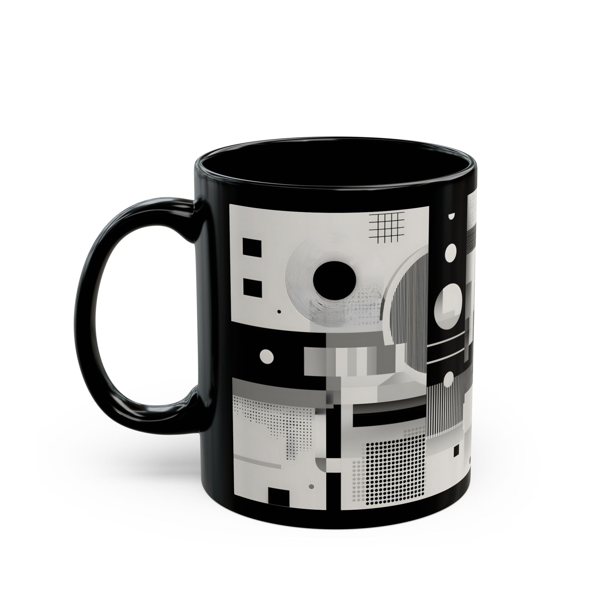 Modern Geometric Black Mug. Custom Name 11oz/15oz. 01