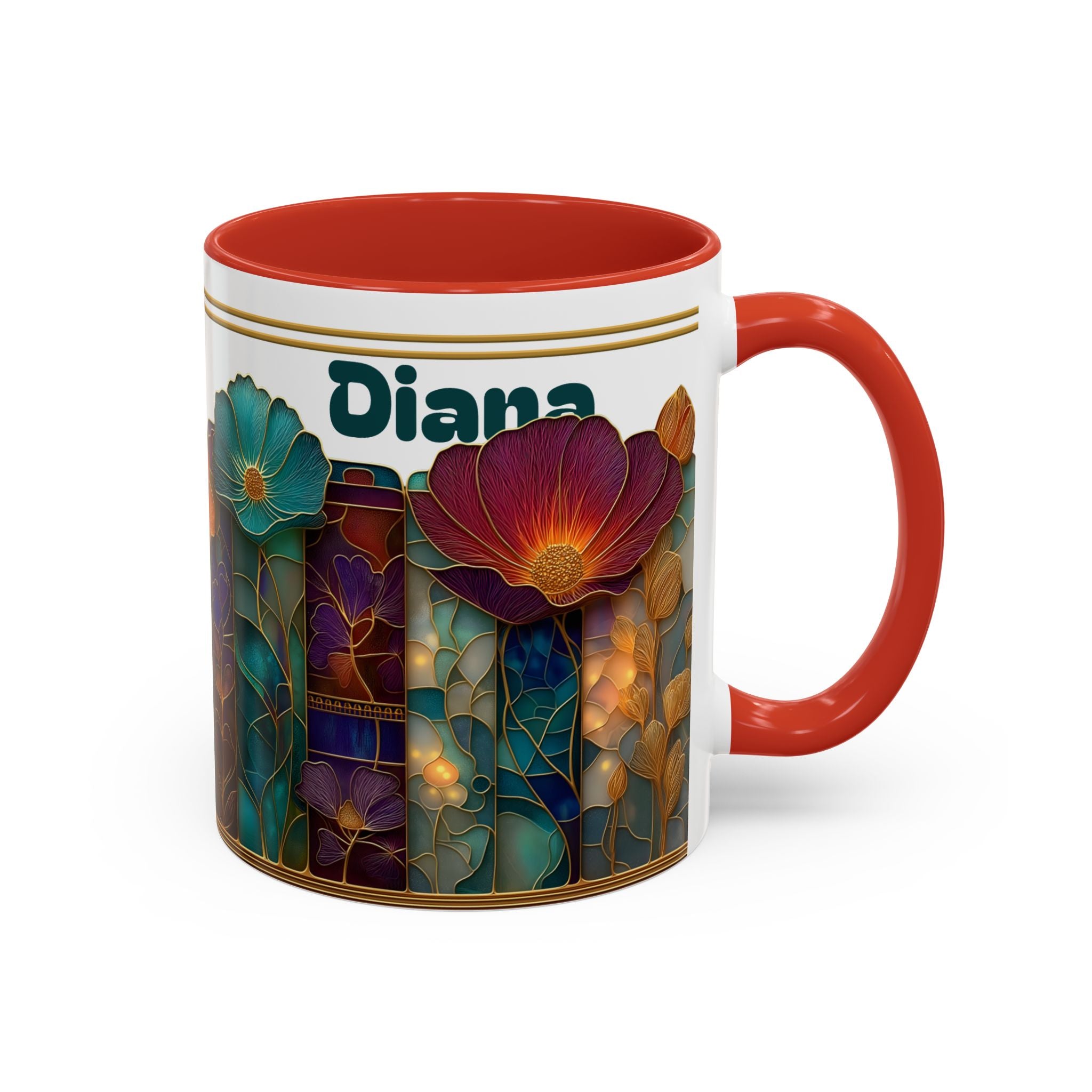 Personalized Floral Stained-Glass Ceramic Mug (11/15 oz) - 01