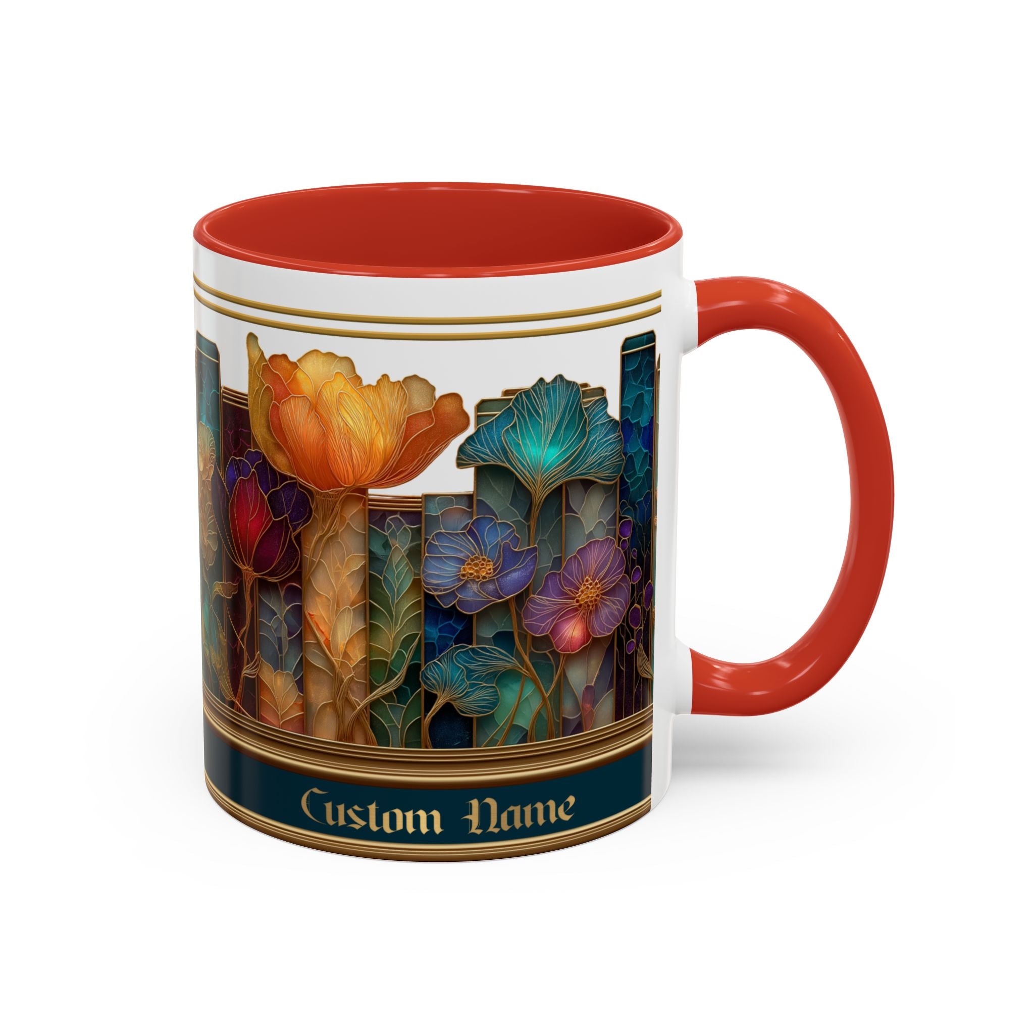 Personalized Floral Stained-Glass Ceramic Mug (11/15 oz) - 03