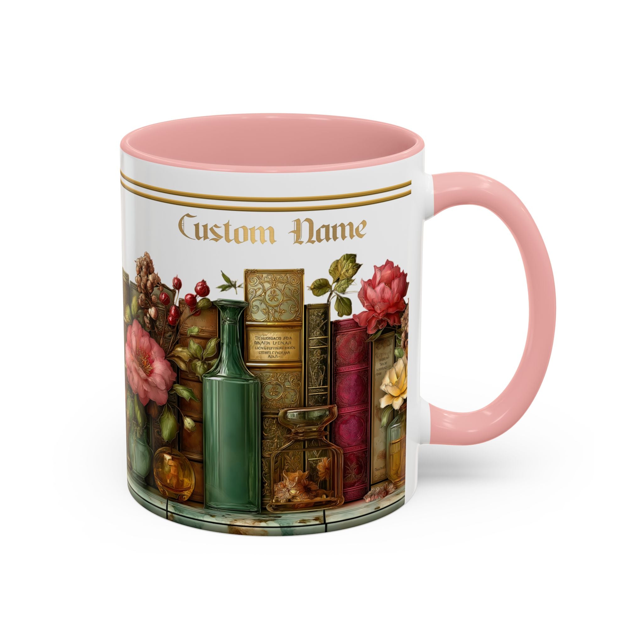 Floral Vintage Books Accent Coffee Mug — Personalized Name Option (11/15 oz) - 01