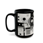 Modern Geometric Black Mug. Custom Name 11oz/15oz. 01