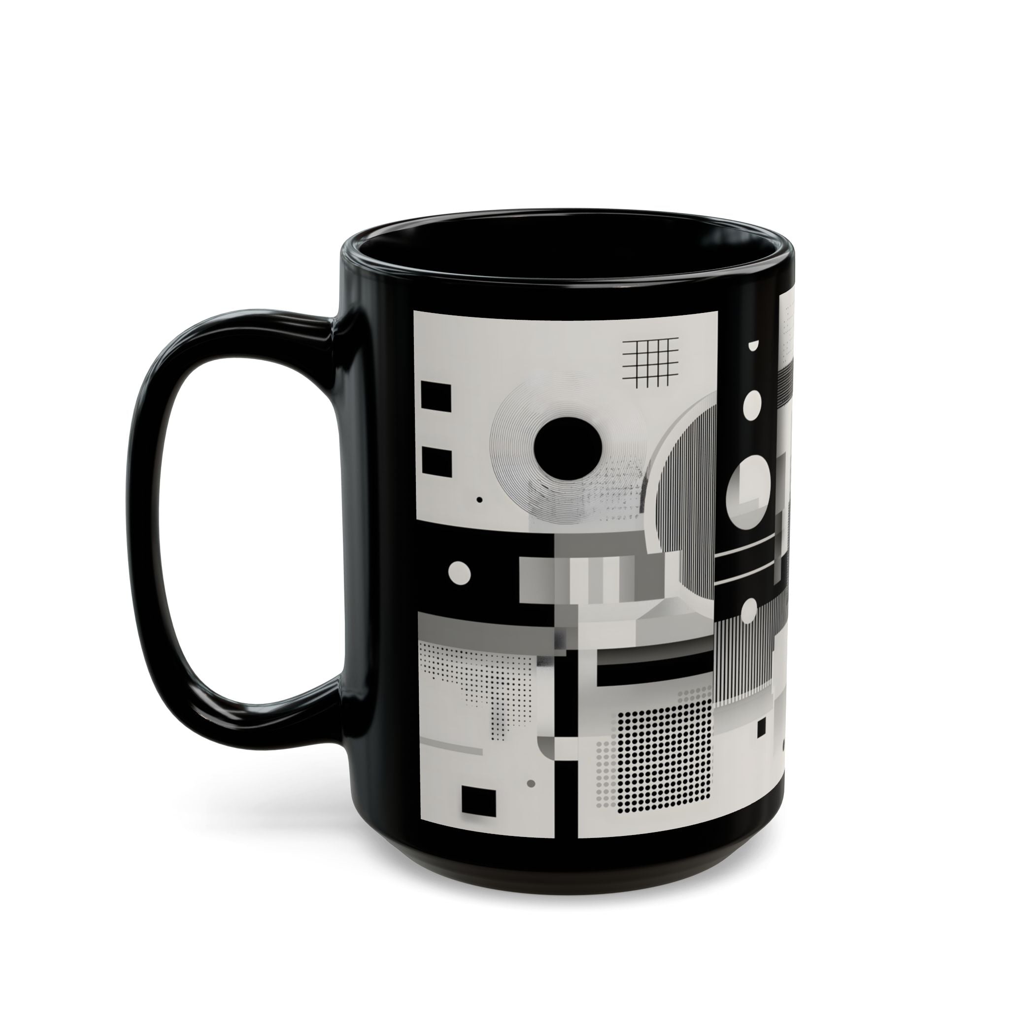 Modern Geometric Black Mug. Custom Name 11oz/15oz. 01