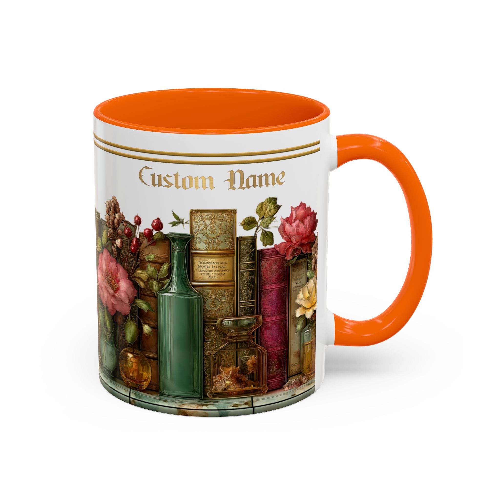 Floral Vintage Books Accent Coffee Mug — Personalized Name Option (11/15 oz) - 01