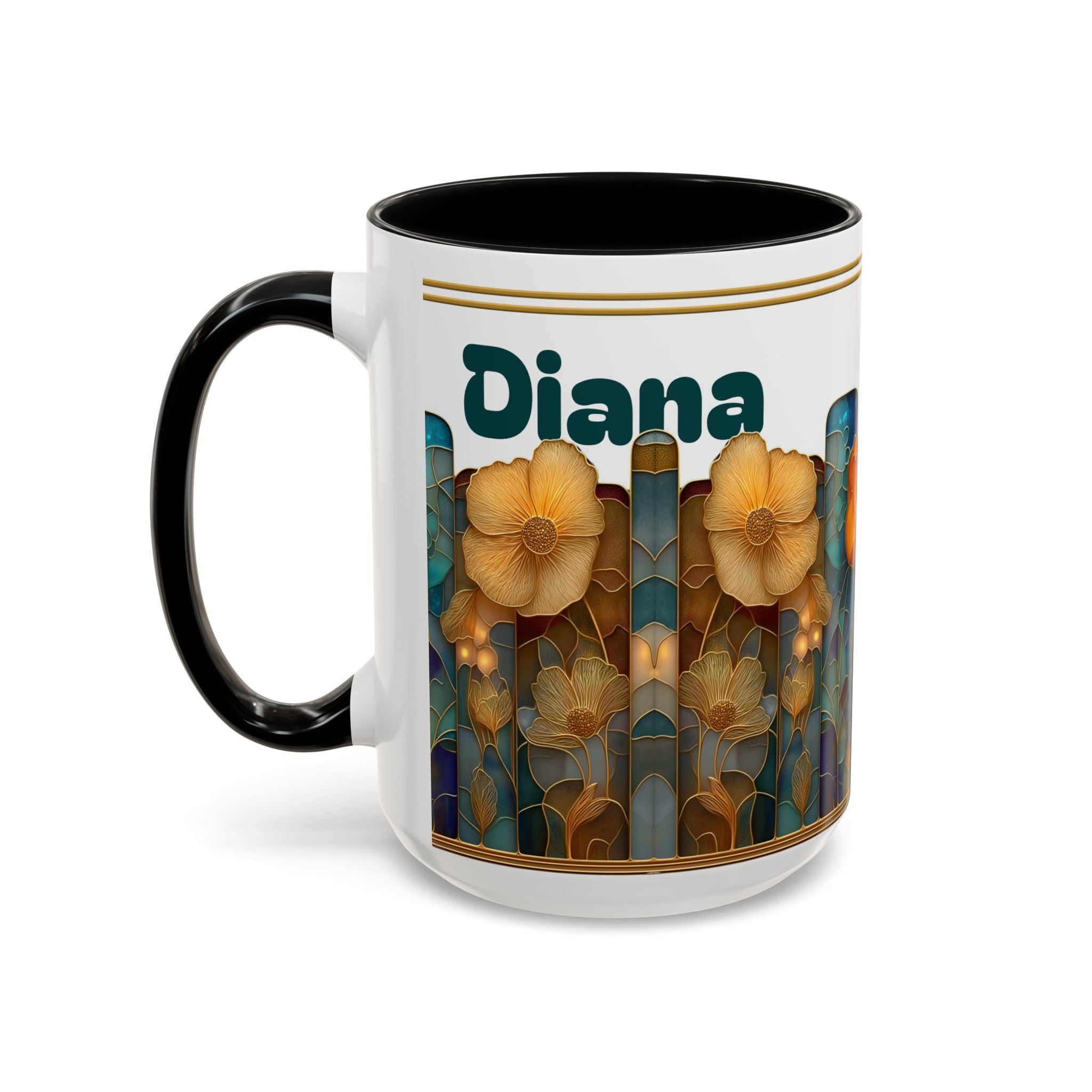 Personalized Floral Stained-Glass Ceramic Mug (11/15 oz) - 01