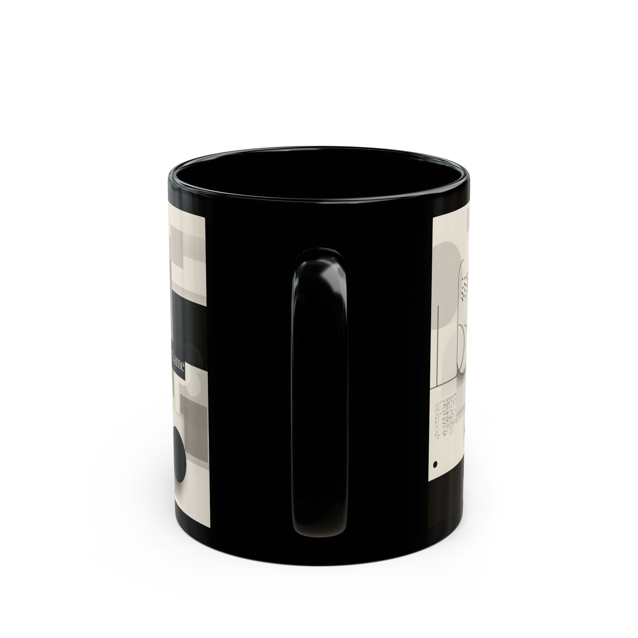 Modern Geometric Black Mug. Custom Name 11oz/15oz. 04