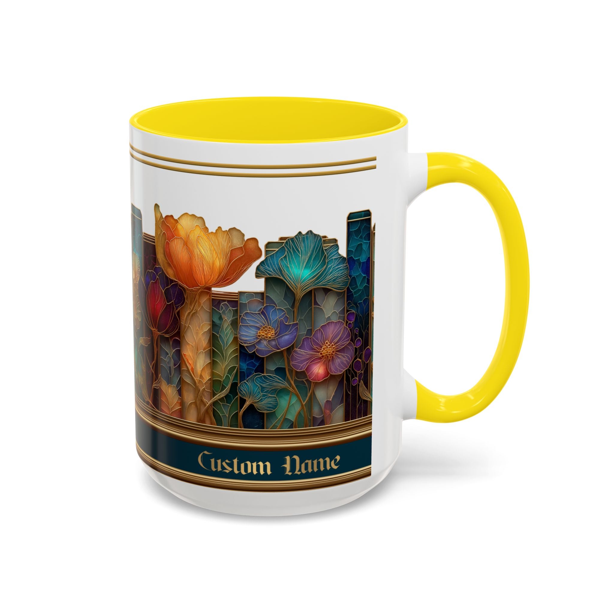 Personalized Floral Stained-Glass Ceramic Mug (11/15 oz) - 03