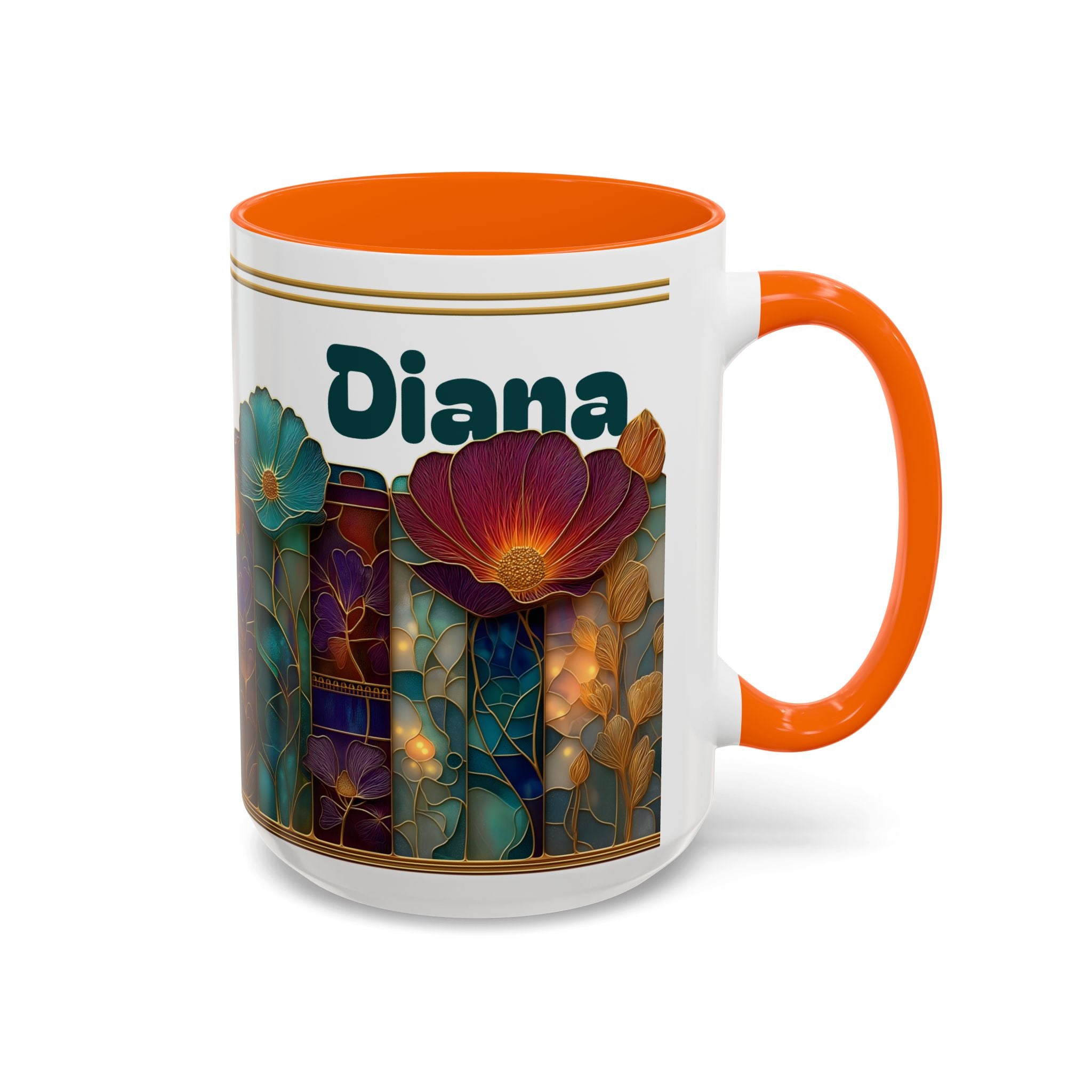Personalized Floral Stained-Glass Ceramic Mug (11/15 oz) - 01