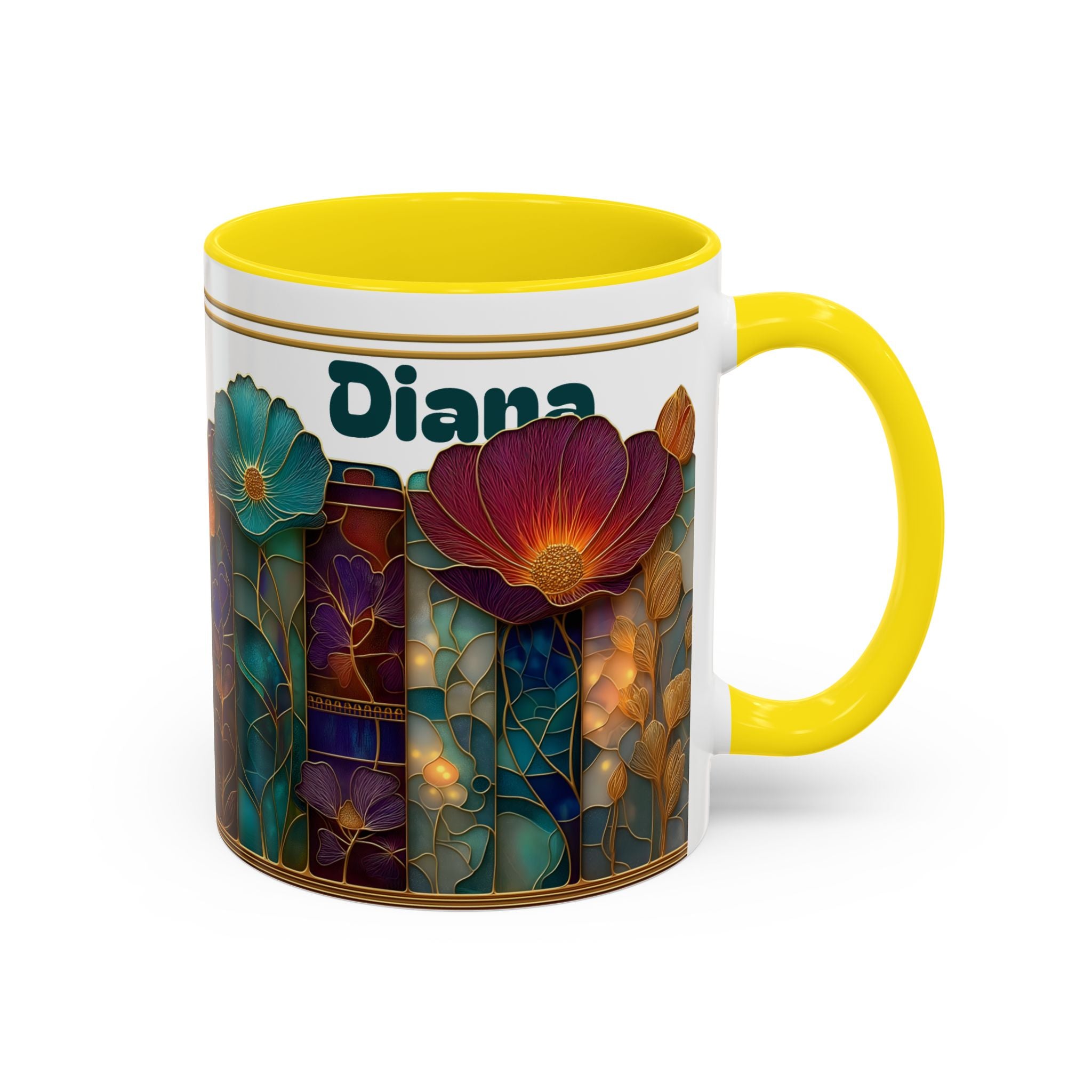 Personalized Floral Stained-Glass Ceramic Mug (11/15 oz) - 01