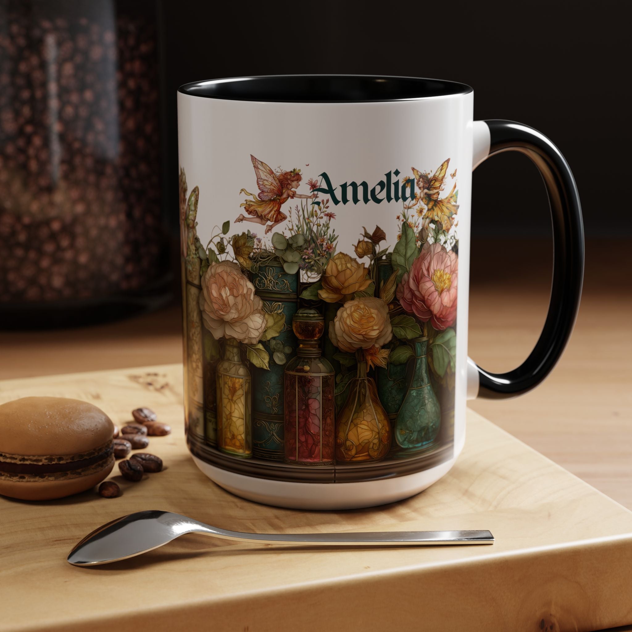 Personalized Floral Apothecary Ceramic Mug (11/15 oz) - 01