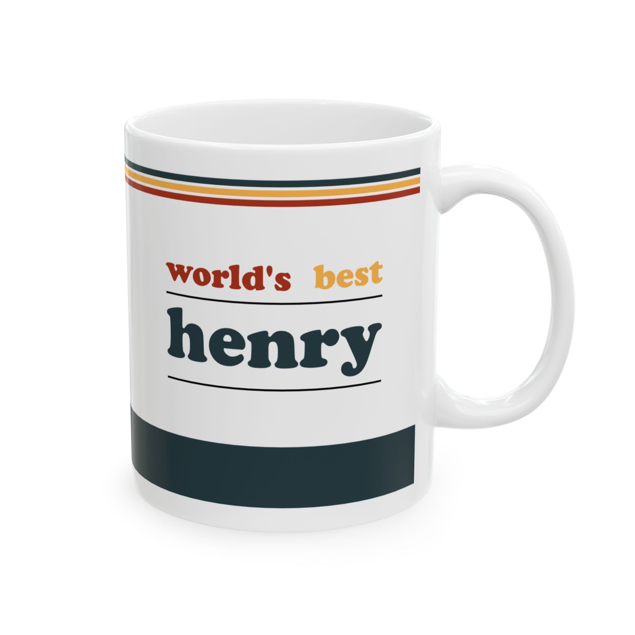 Retro Stripe Ceramic Mug – 'World's Best - Custom Name' Mug (11oz & 15oz) - 03