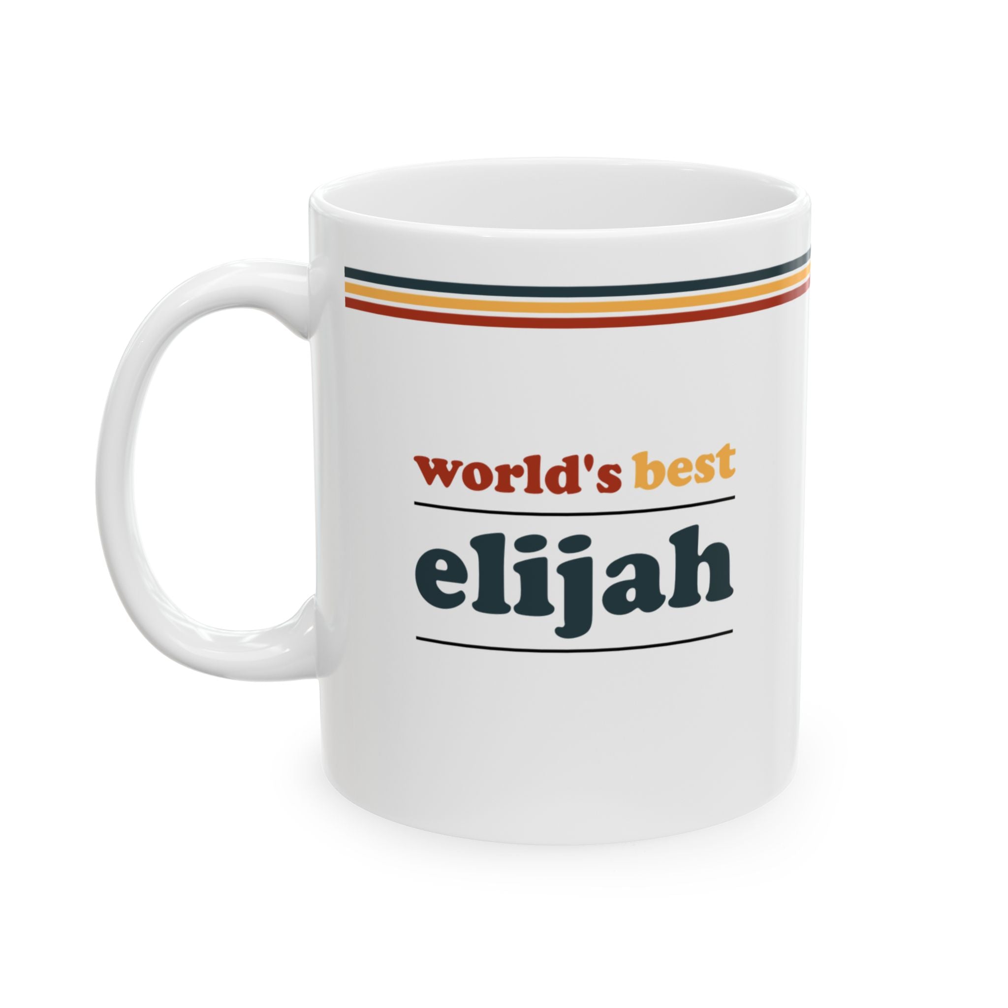 Retro Stripe Ceramic Mug – 'World's Best - Custom Name' Mug (11oz & 15oz) - 01