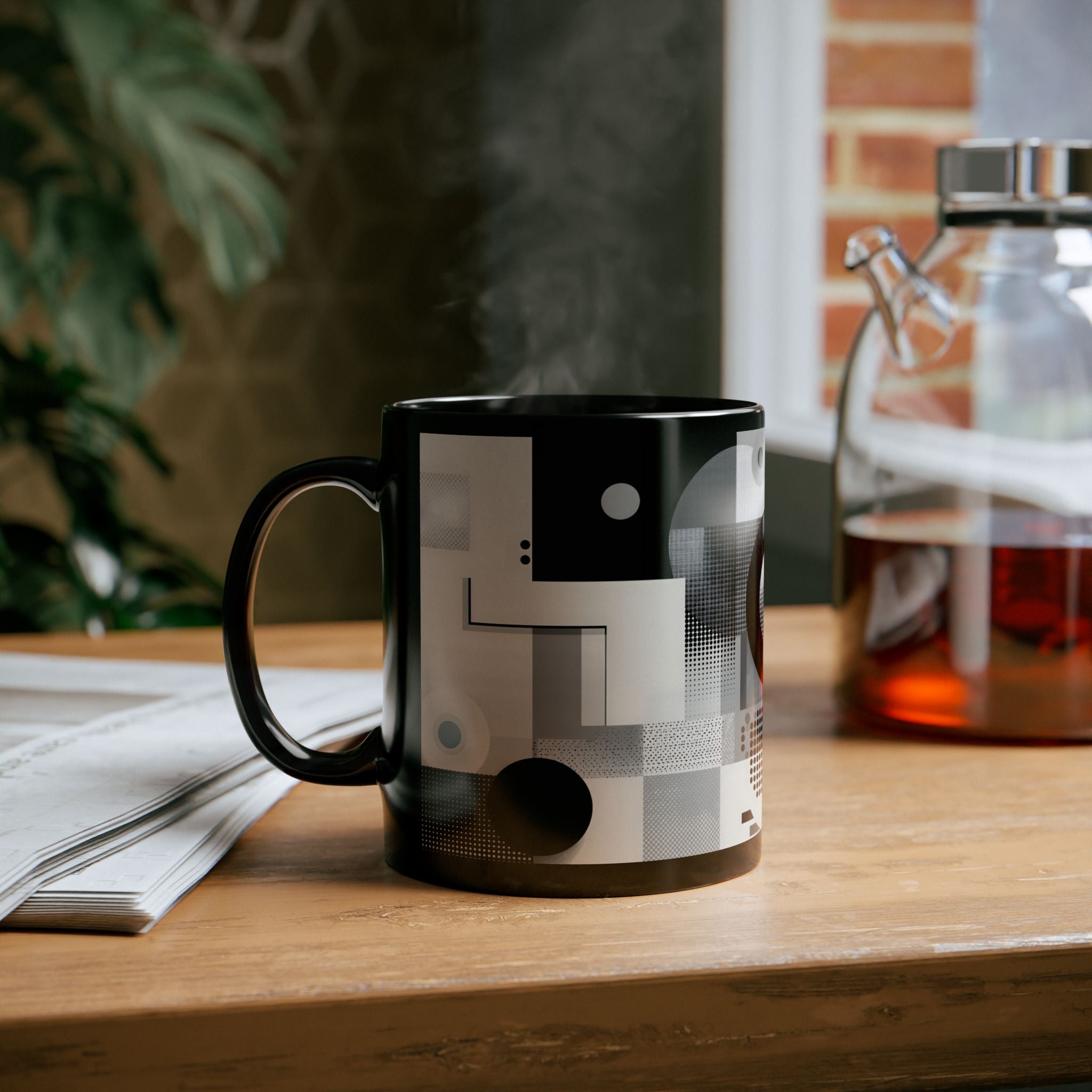 Modern Geometric Black Mug. Custom Name 11oz/15oz. 03