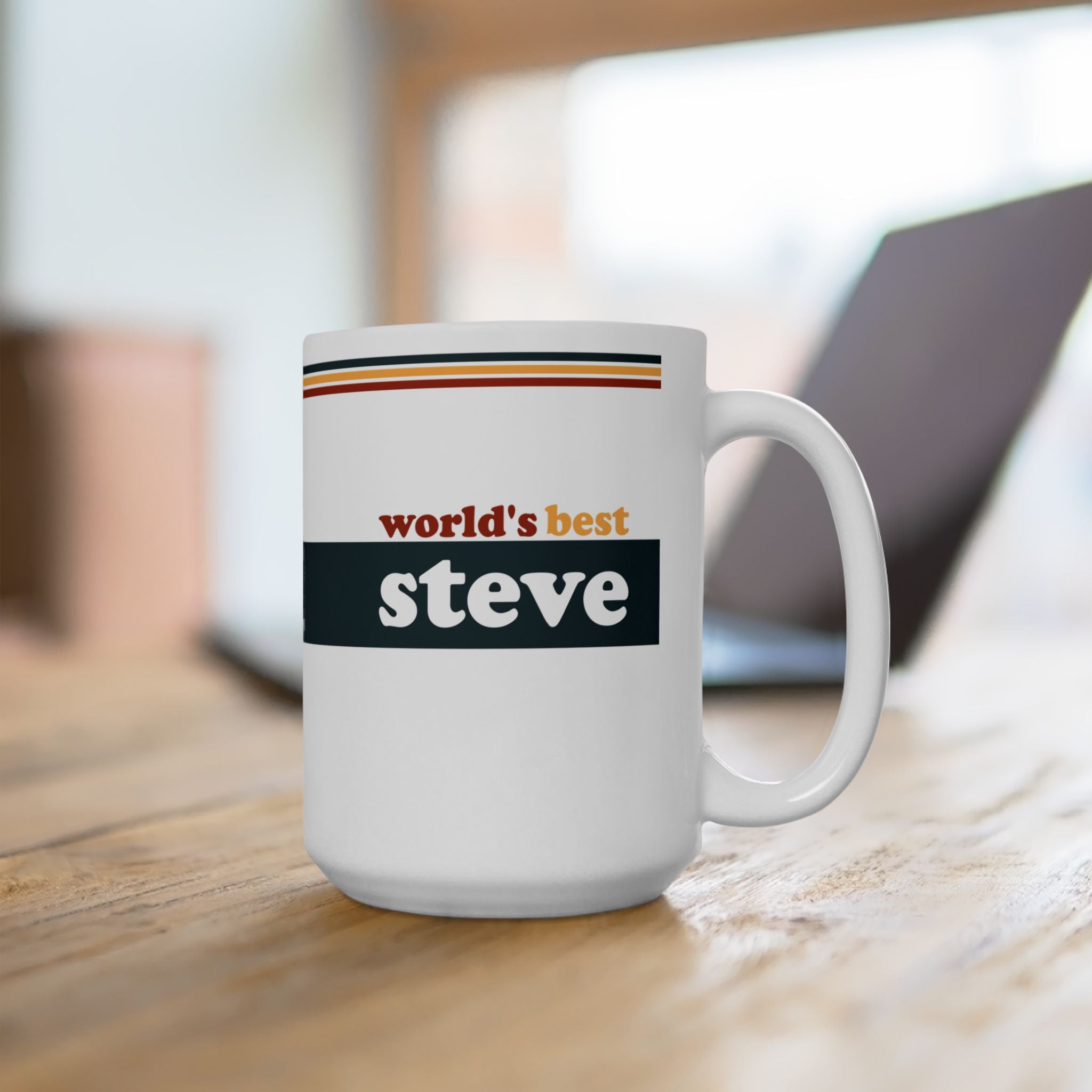 Retro Stripe Ceramic Mug – 'World's Best - Custom Name' Mug (11oz & 15oz) - 04