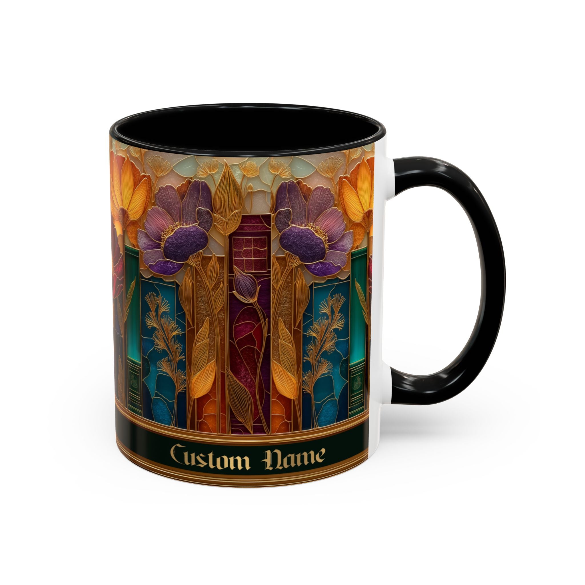 Personalized Floral Stained-Glass Ceramic Mug (11/15 oz) - 07