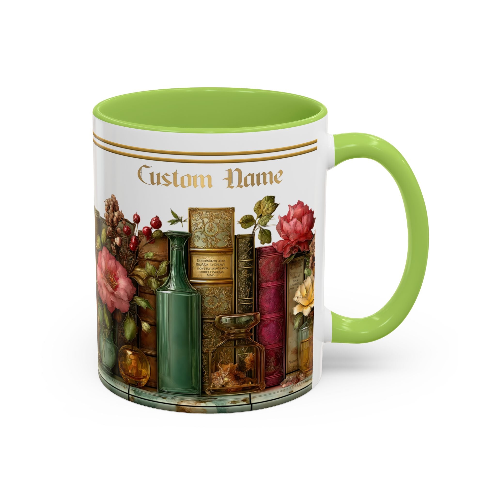 Floral Vintage Books Accent Coffee Mug — Personalized Name Option (11/15 oz) - 01