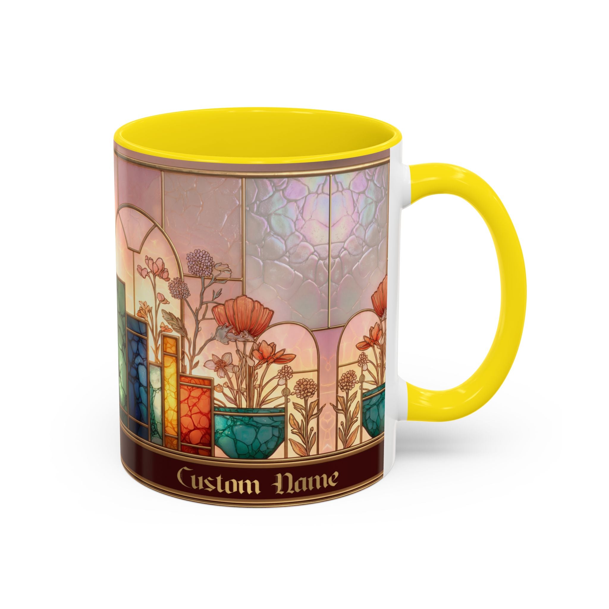 Personalized Floral Stained-Glass Ceramic Mug (11/15 oz) - 08