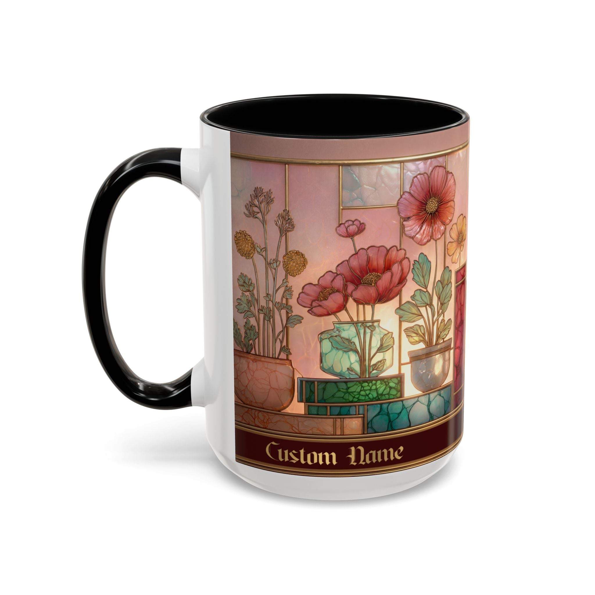 Personalized Floral Stained-Glass Ceramic Mug (11/15 oz) - 08
