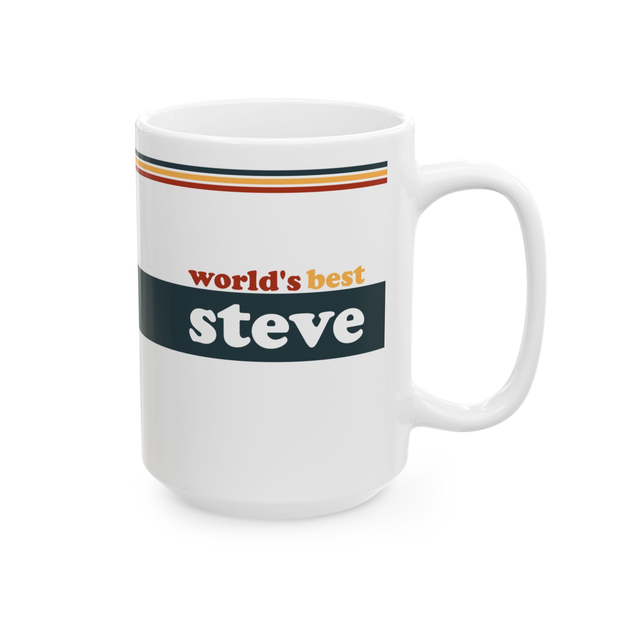 Retro Stripe Ceramic Mug – 'World's Best - Custom Name' Mug (11oz & 15oz) - 04
