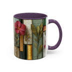 Floral Stained Glass Accent Coffee Mug — Botanical Patchwork Design (11/15 oz)