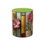 Floral Stained Glass Accent Coffee Mug — Botanical Patchwork Design (11/15 oz)