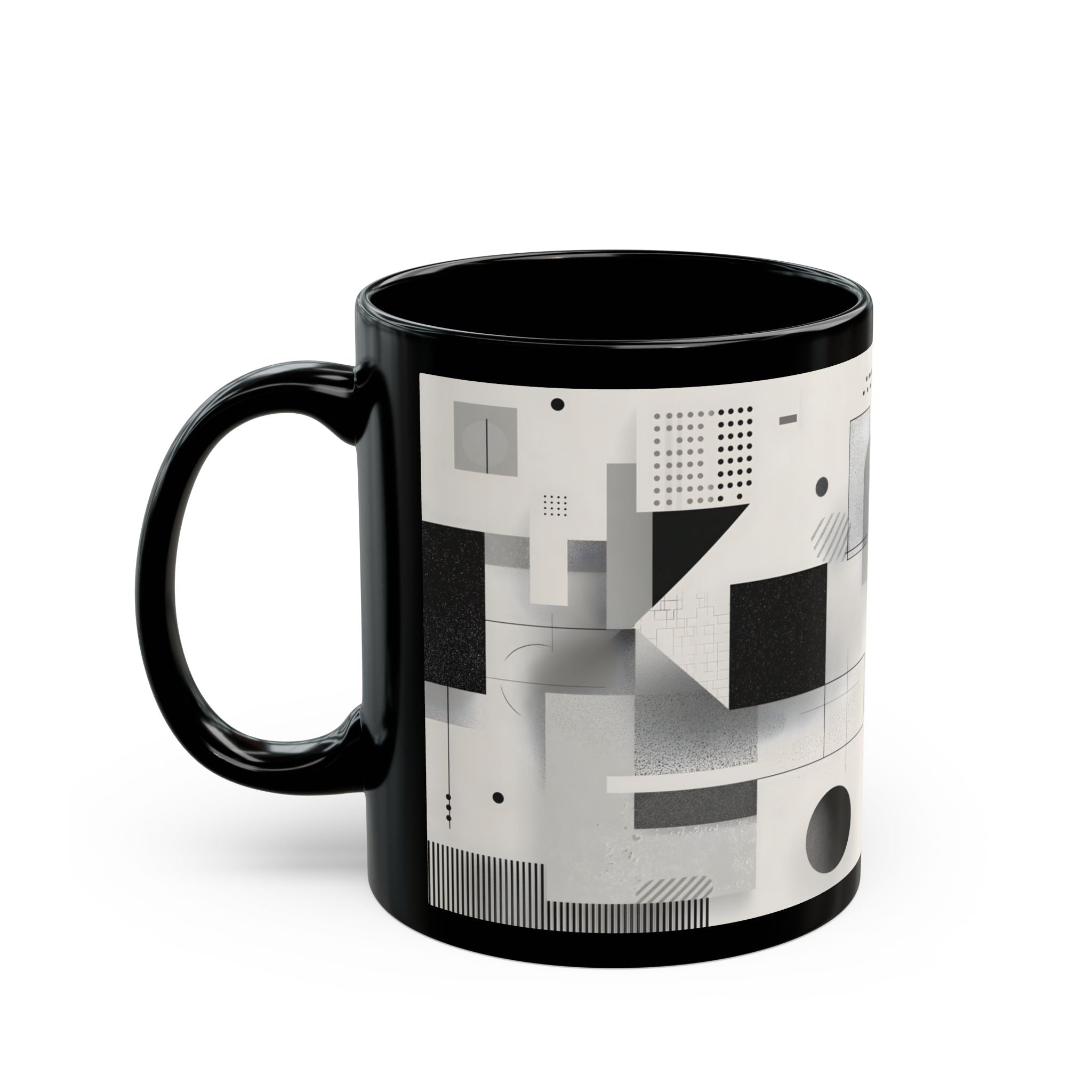 Modern Geometric Black Mug. Custom Name 11oz/15oz. 02