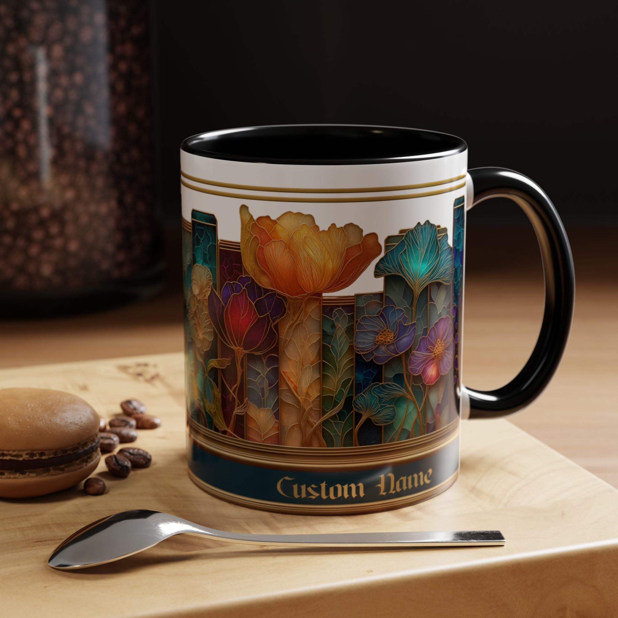 Personalized Floral Stained-Glass Ceramic Mug (11/15 oz) - 03