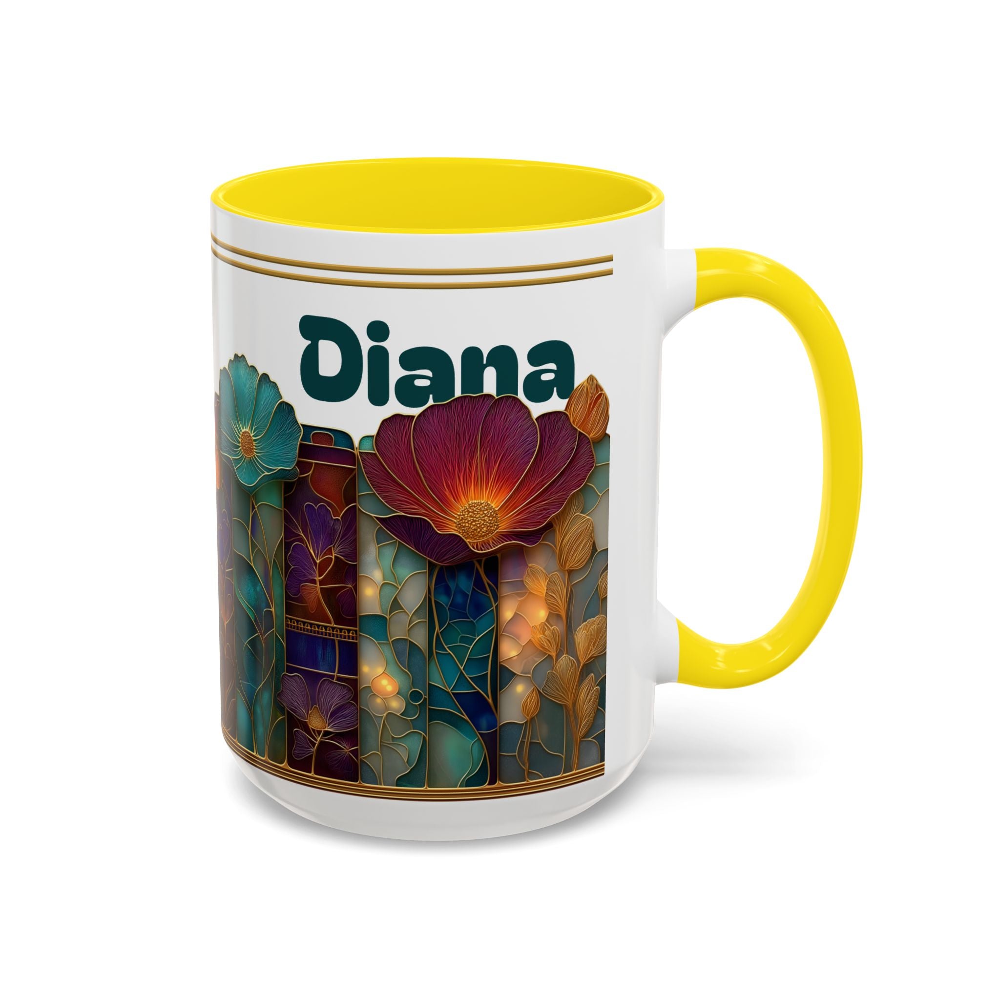 Personalized Floral Stained-Glass Ceramic Mug (11/15 oz) - 01