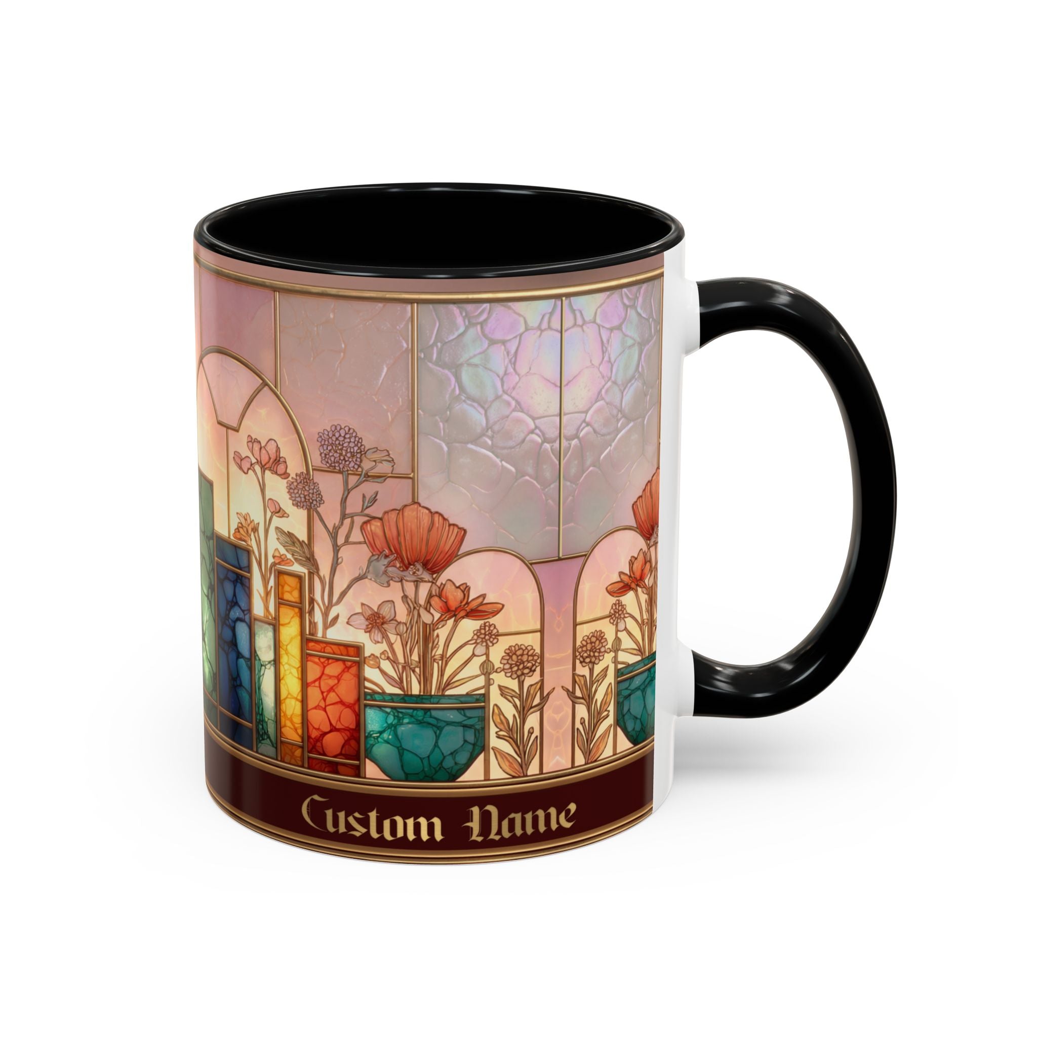 Personalized Floral Stained-Glass Ceramic Mug (11/15 oz) - 08
