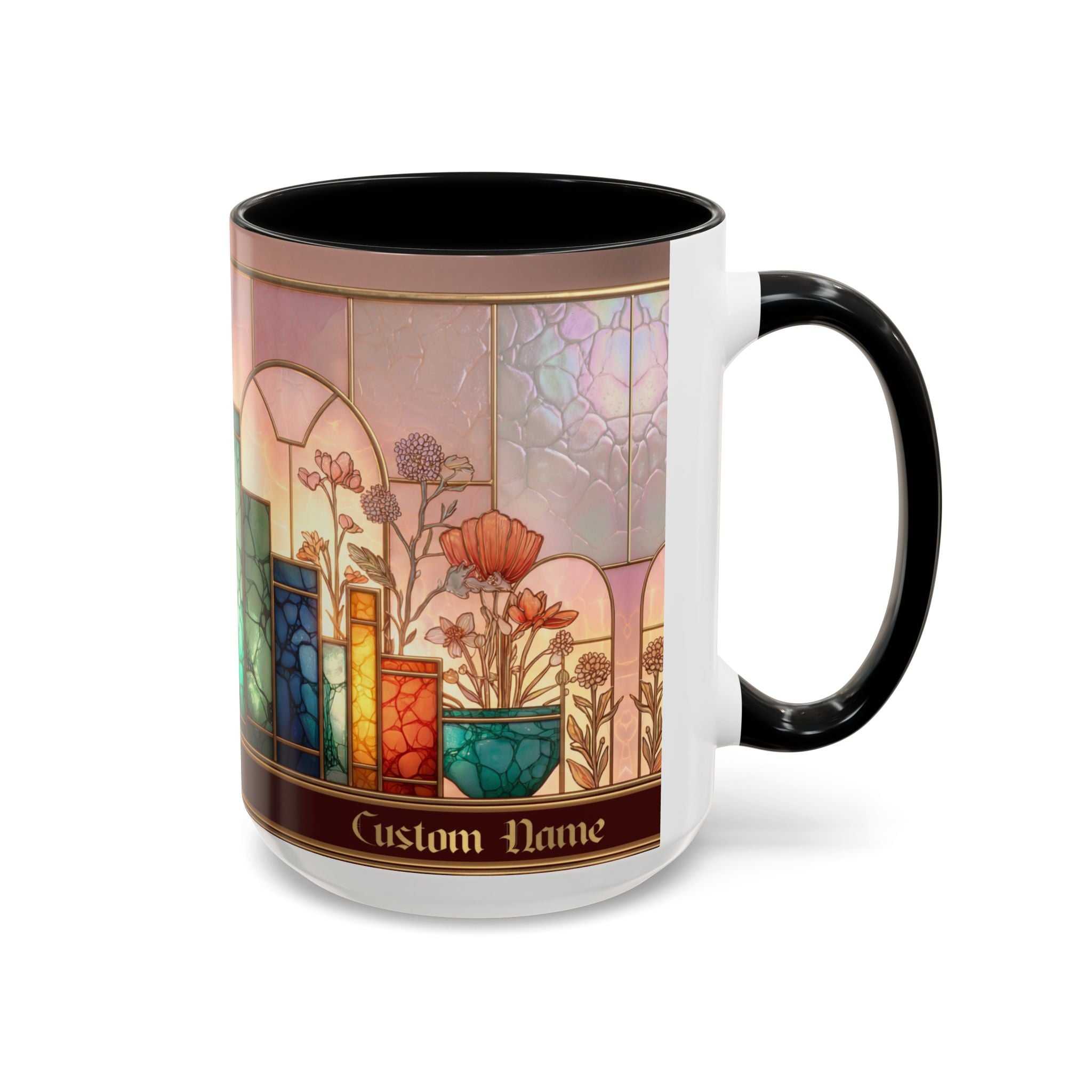 Personalized Floral Stained-Glass Ceramic Mug (11/15 oz) - 08