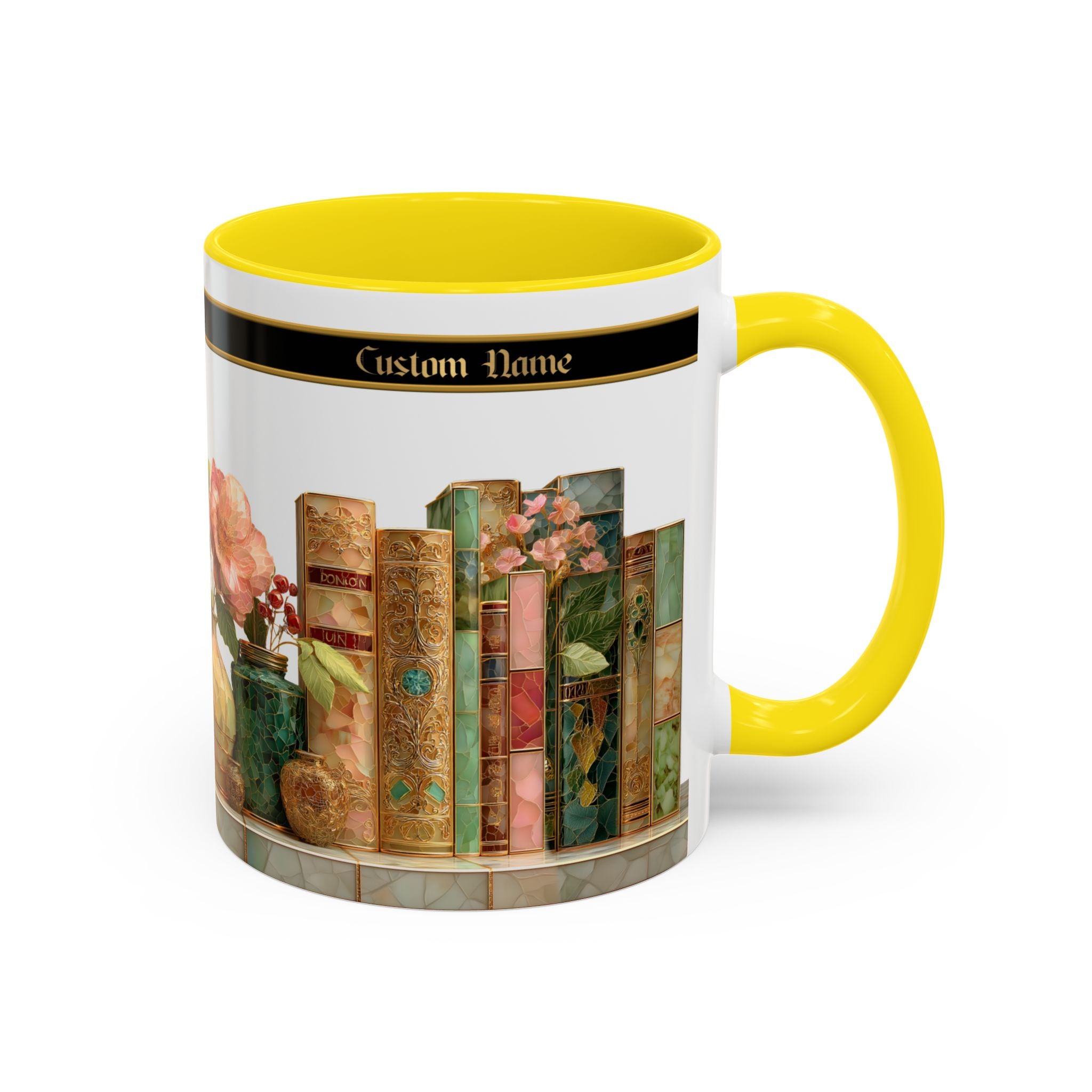 Floral Vintage Books Accent Coffee Mug — Personalized Name Option (11/15 oz) - 02