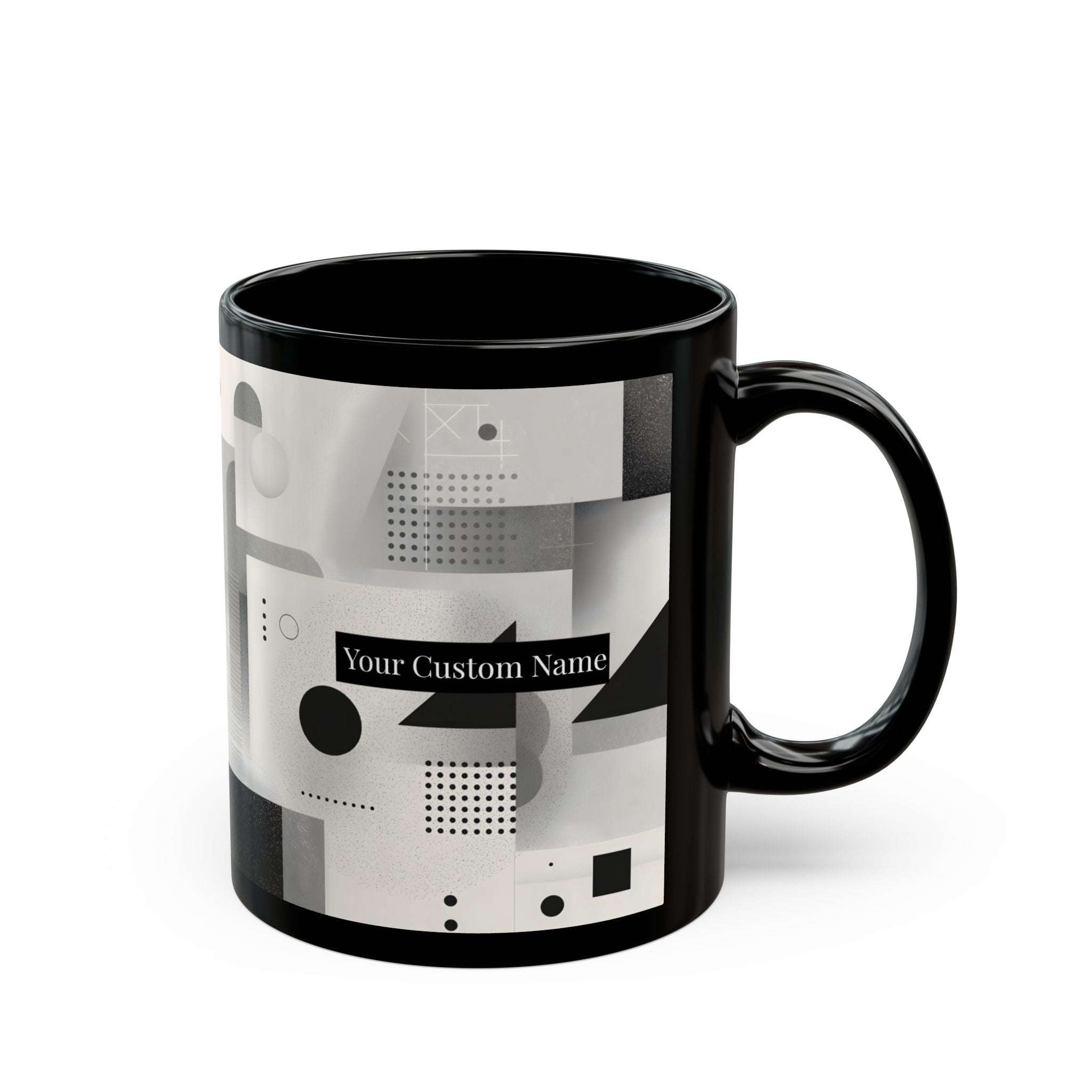 Modern Geometric Black Mug. Custom Name 11oz/15oz. 02