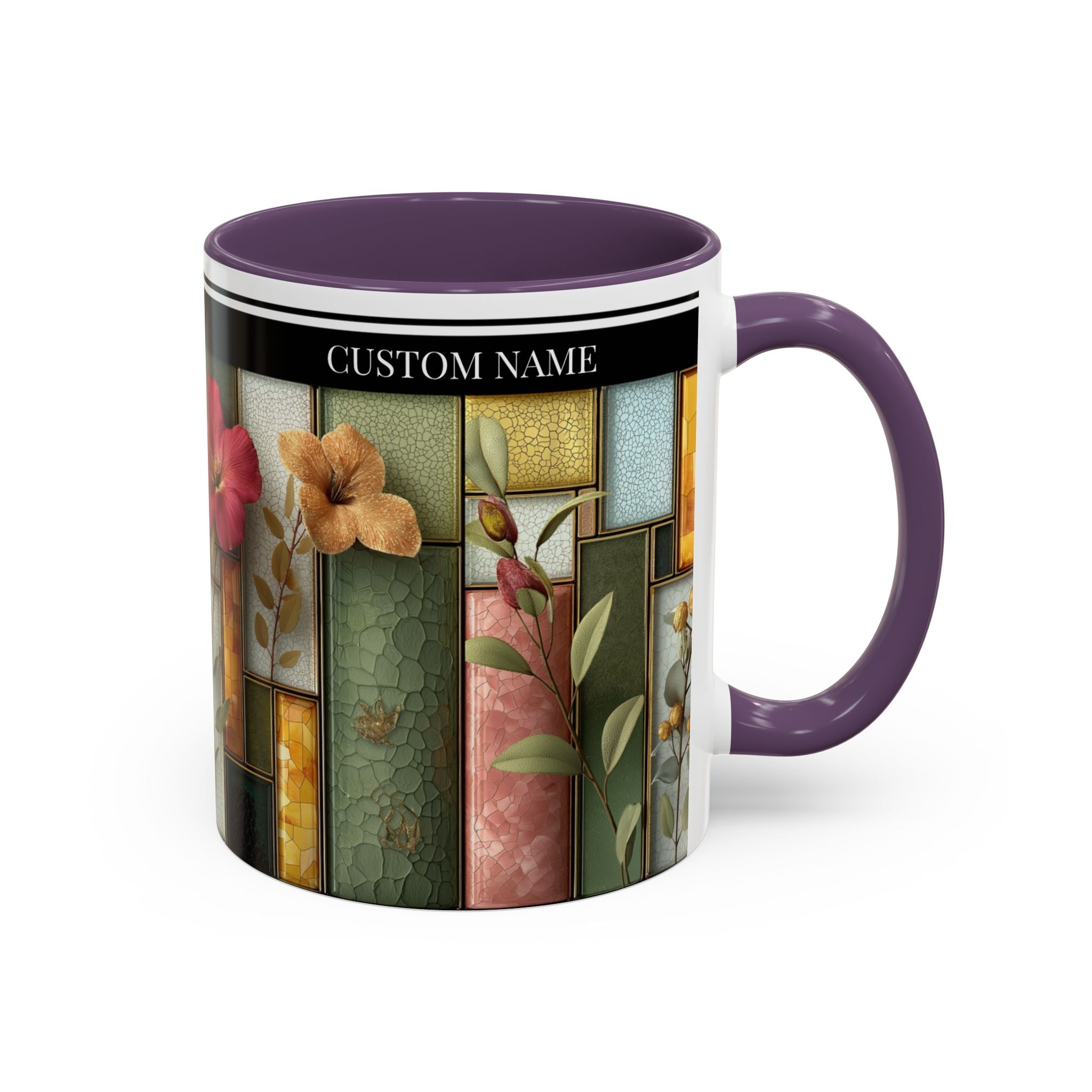 Personalized Floral Stained-Glass Ceramic Mug (11/15 oz) - 05