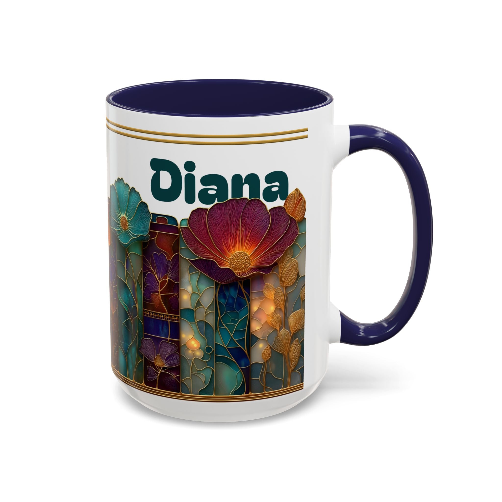 Personalized Floral Stained-Glass Ceramic Mug (11/15 oz) - 01