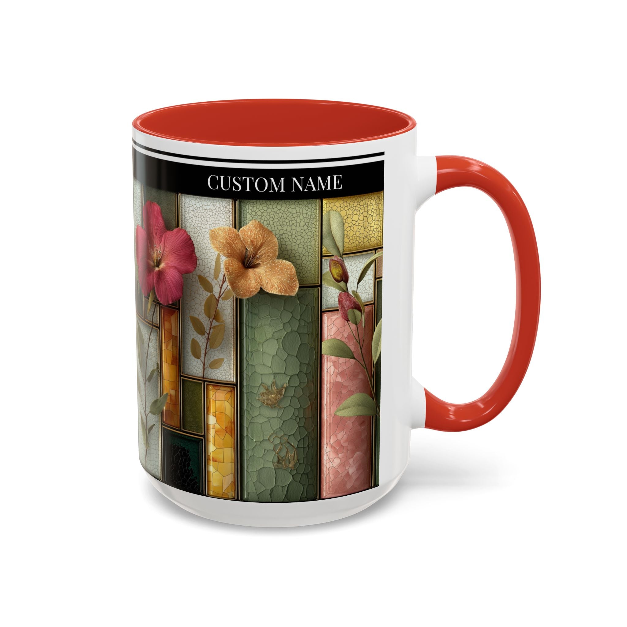 Personalized Floral Stained-Glass Ceramic Mug (11/15 oz) - 05