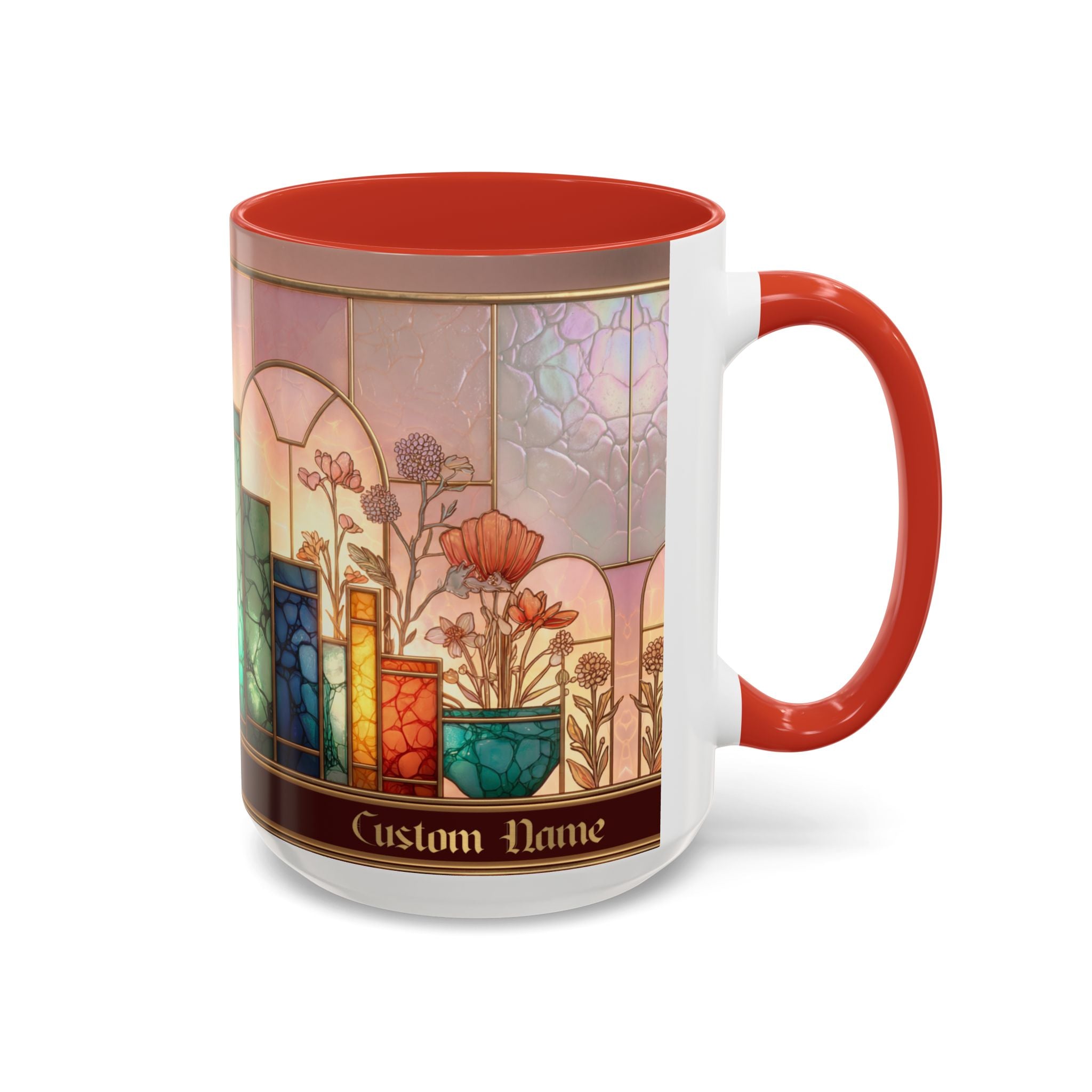 Personalized Floral Stained-Glass Ceramic Mug (11/15 oz) - 08