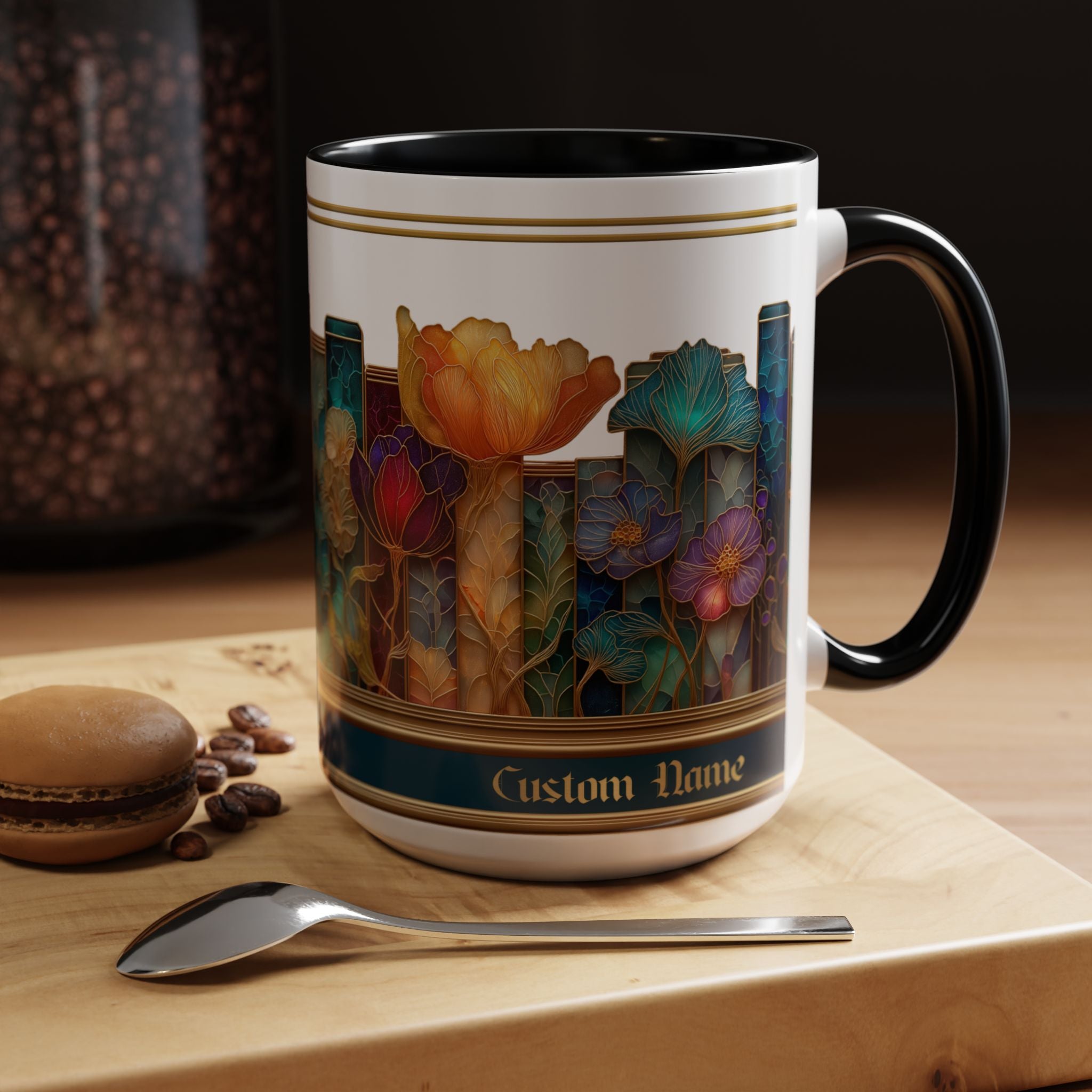 Personalized Floral Stained-Glass Ceramic Mug (11/15 oz) - 03
