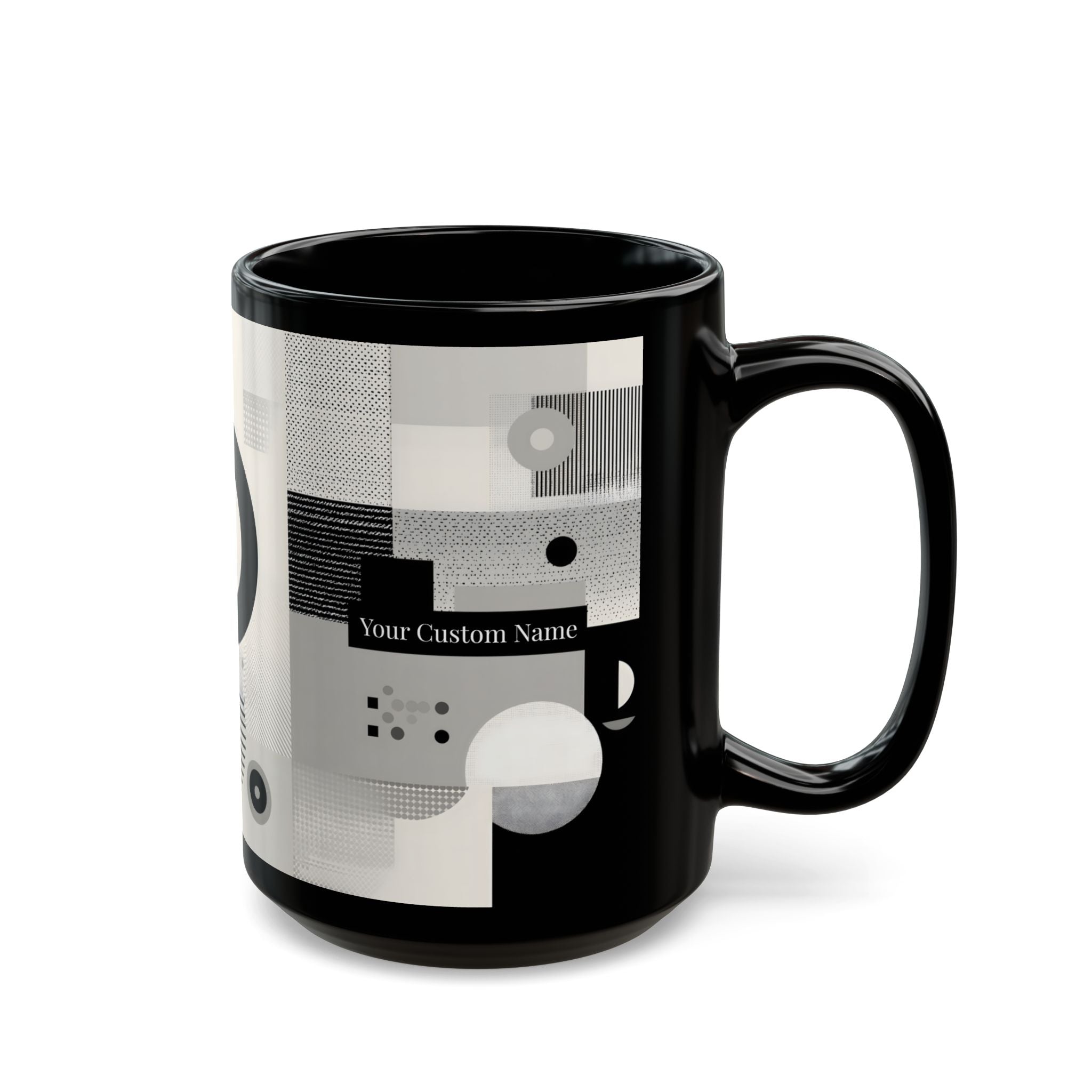 Modern Geometric Black Mug. Custom Name 11oz/15oz. 03
