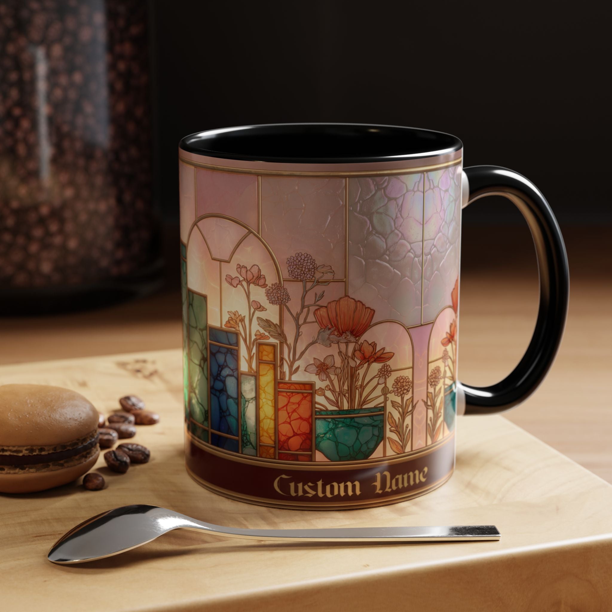 Personalized Floral Stained-Glass Ceramic Mug (11/15 oz) - 08