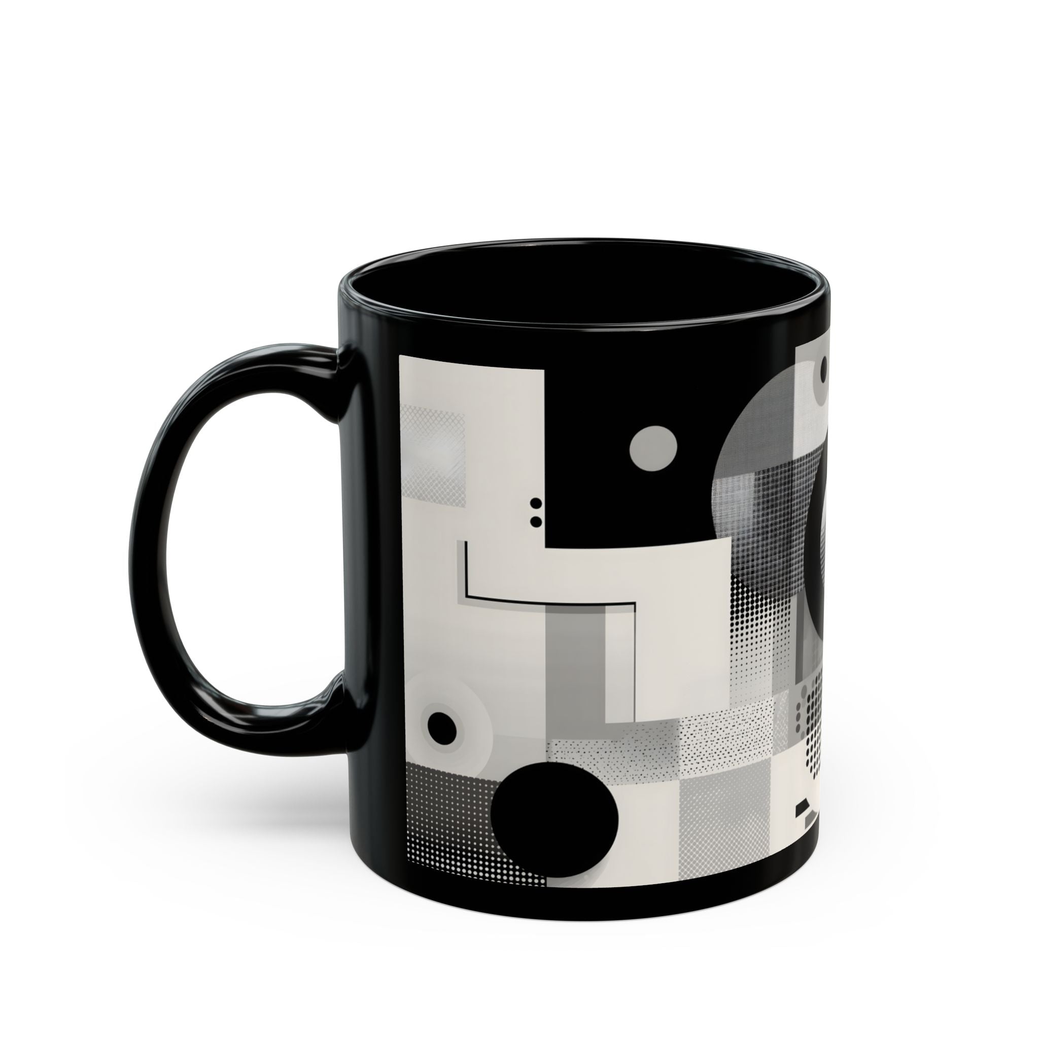 Modern Geometric Black Mug. Custom Name 11oz/15oz. 03