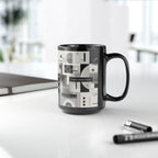Modern Geometric Black Mug. Custom Name 11oz/15oz. 01