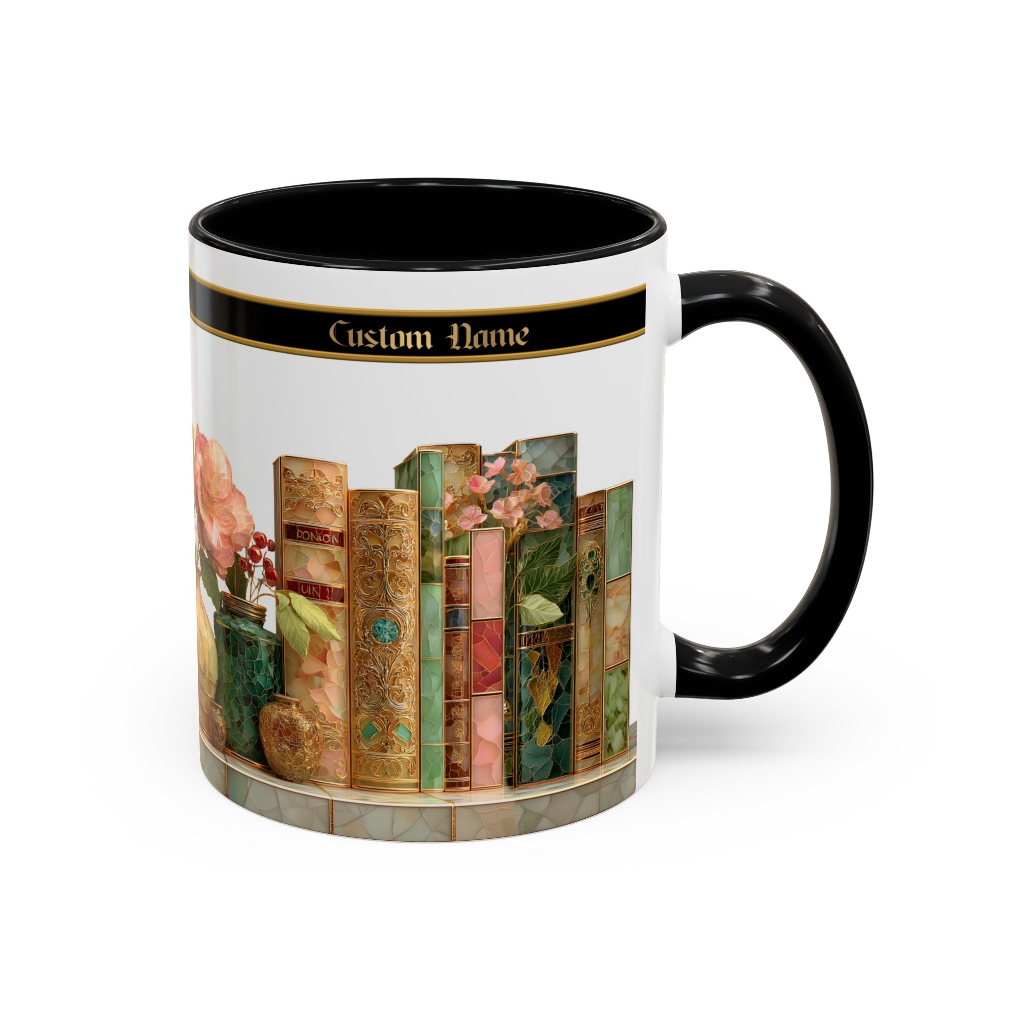 Floral Vintage Books Accent Coffee Mug — Personalized Name Option (11/15 oz) - 02
