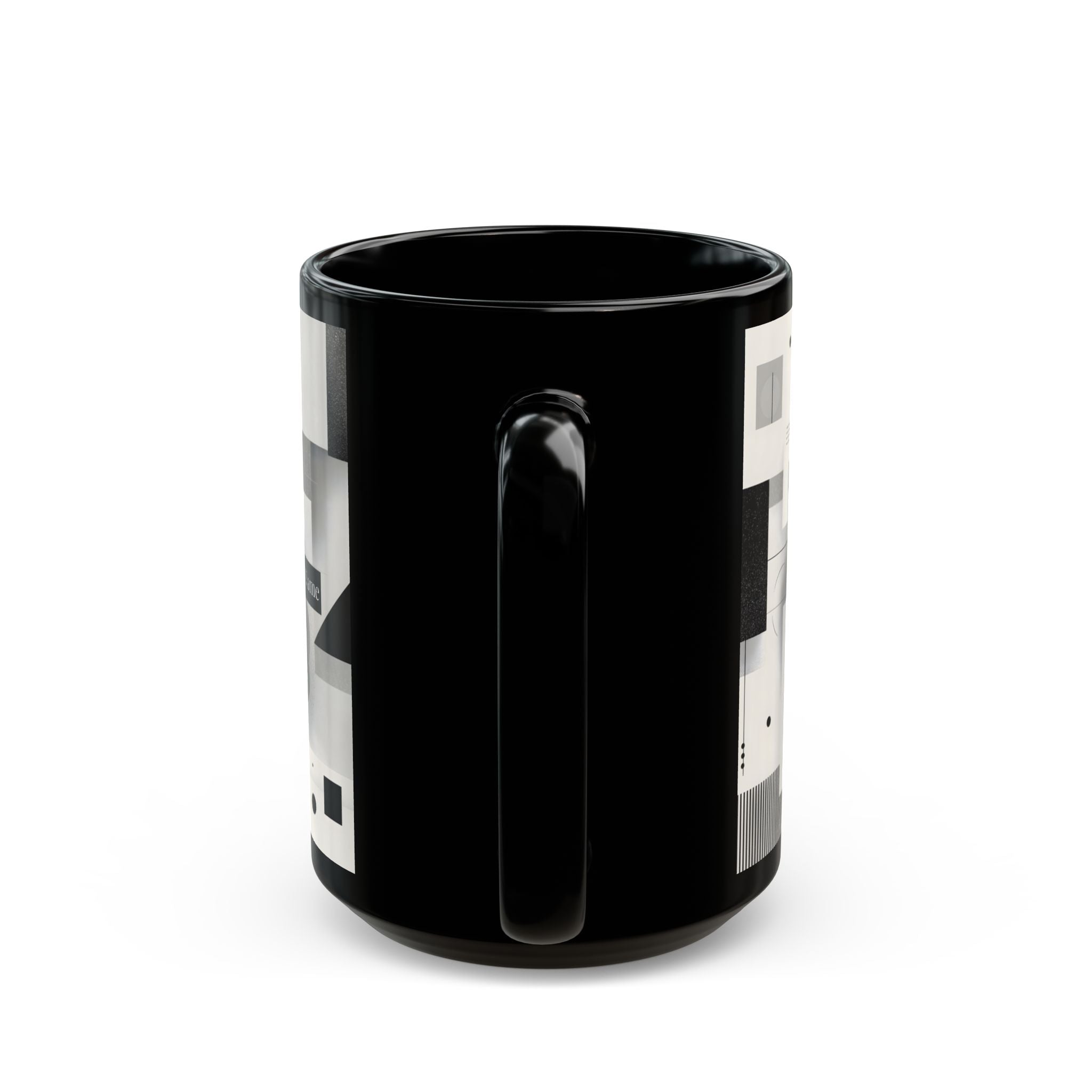 Modern Geometric Black Mug. Custom Name 11oz/15oz. 02