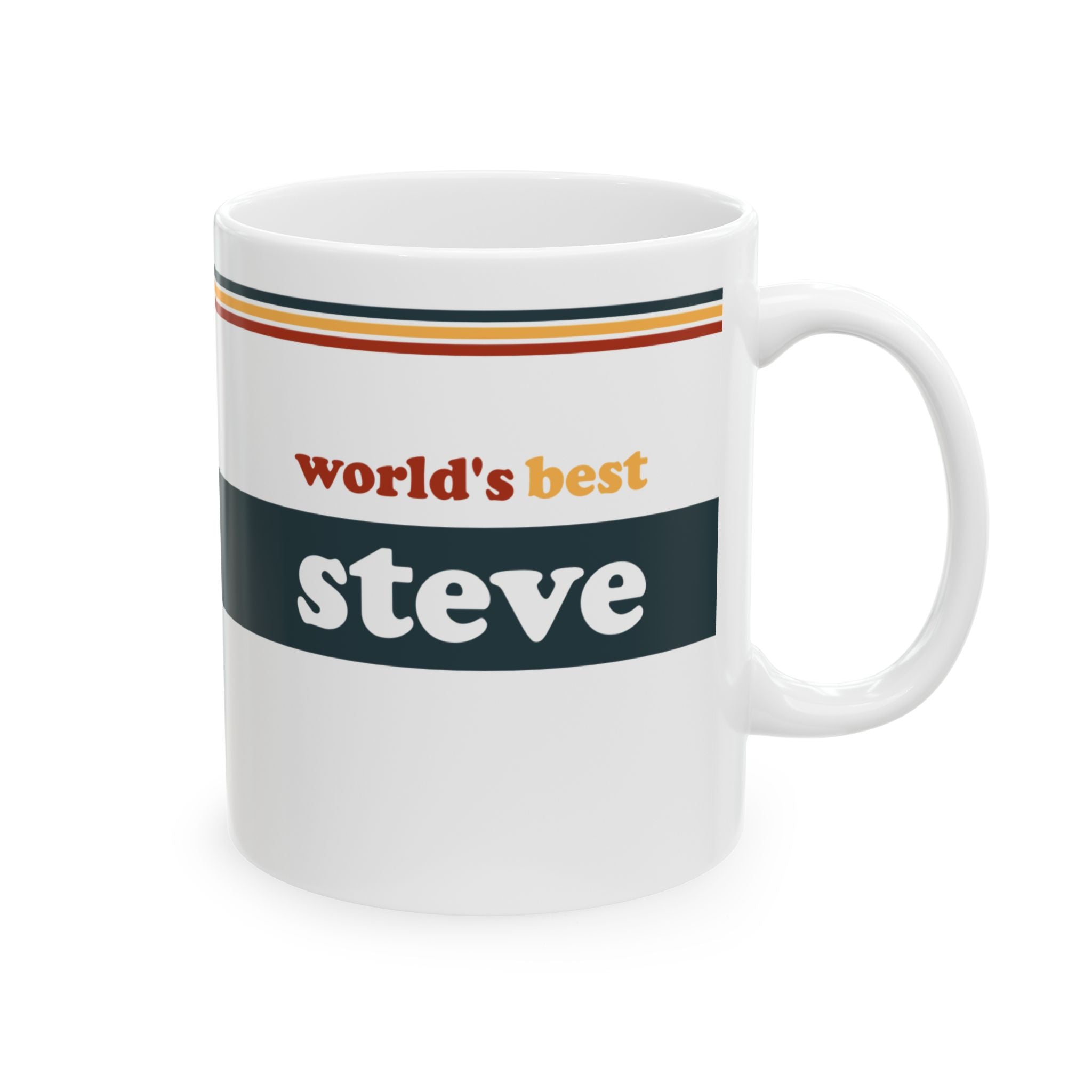 Retro Stripe Ceramic Mug – 'World's Best - Custom Name' Mug (11oz & 15oz) - 04