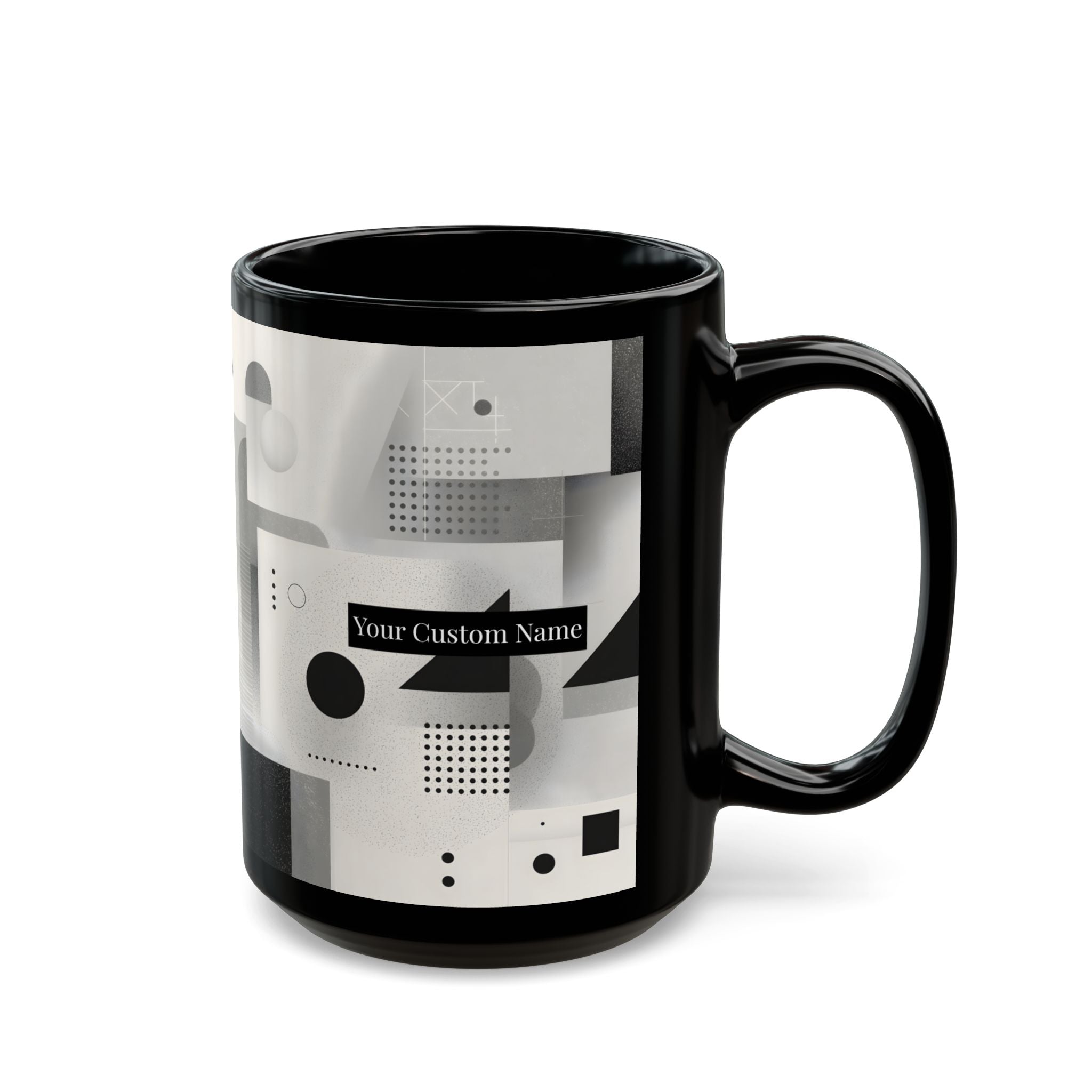 Modern Geometric Black Mug. Custom Name 11oz/15oz. 02