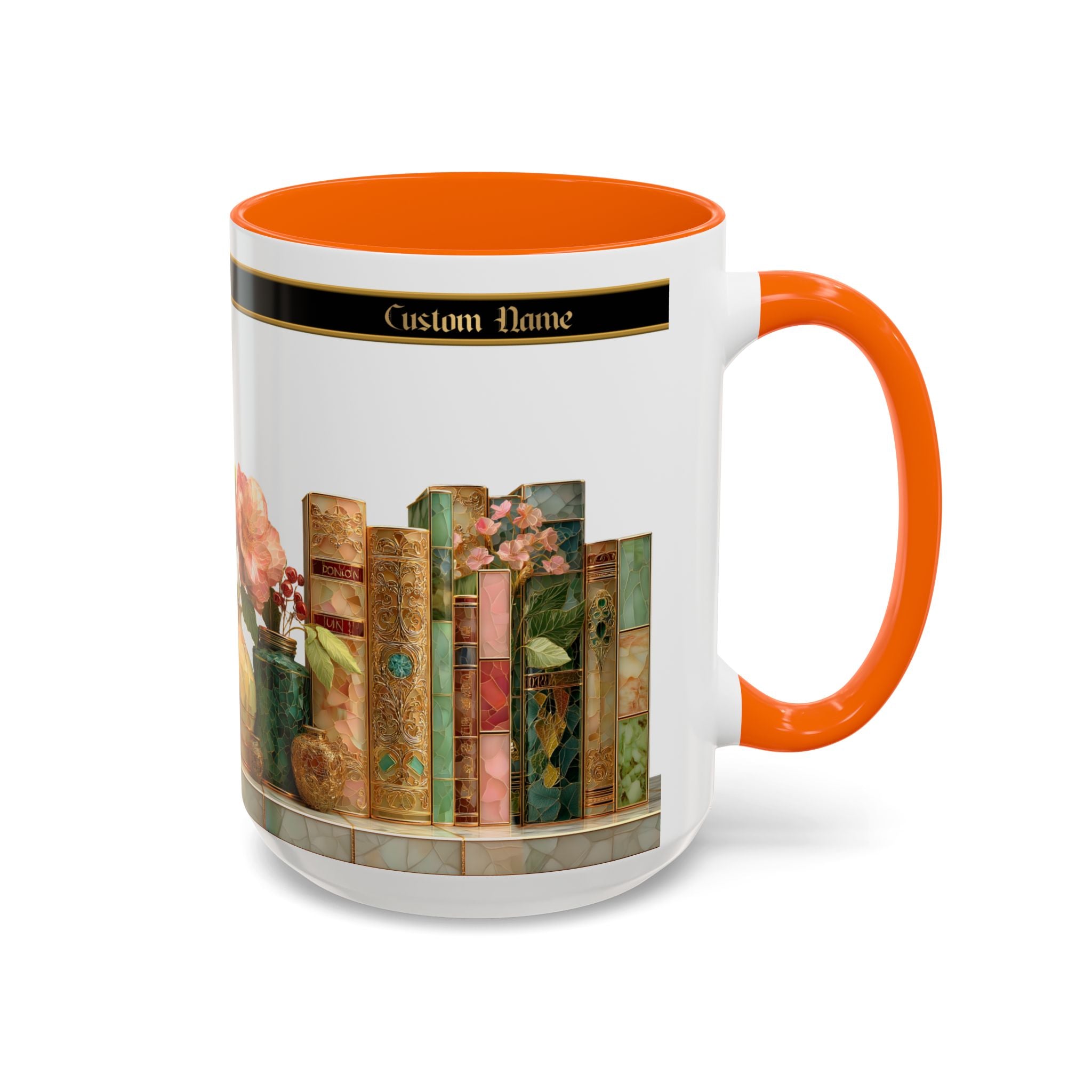Floral Vintage Books Accent Coffee Mug — Personalized Name Option (11/15 oz) - 02