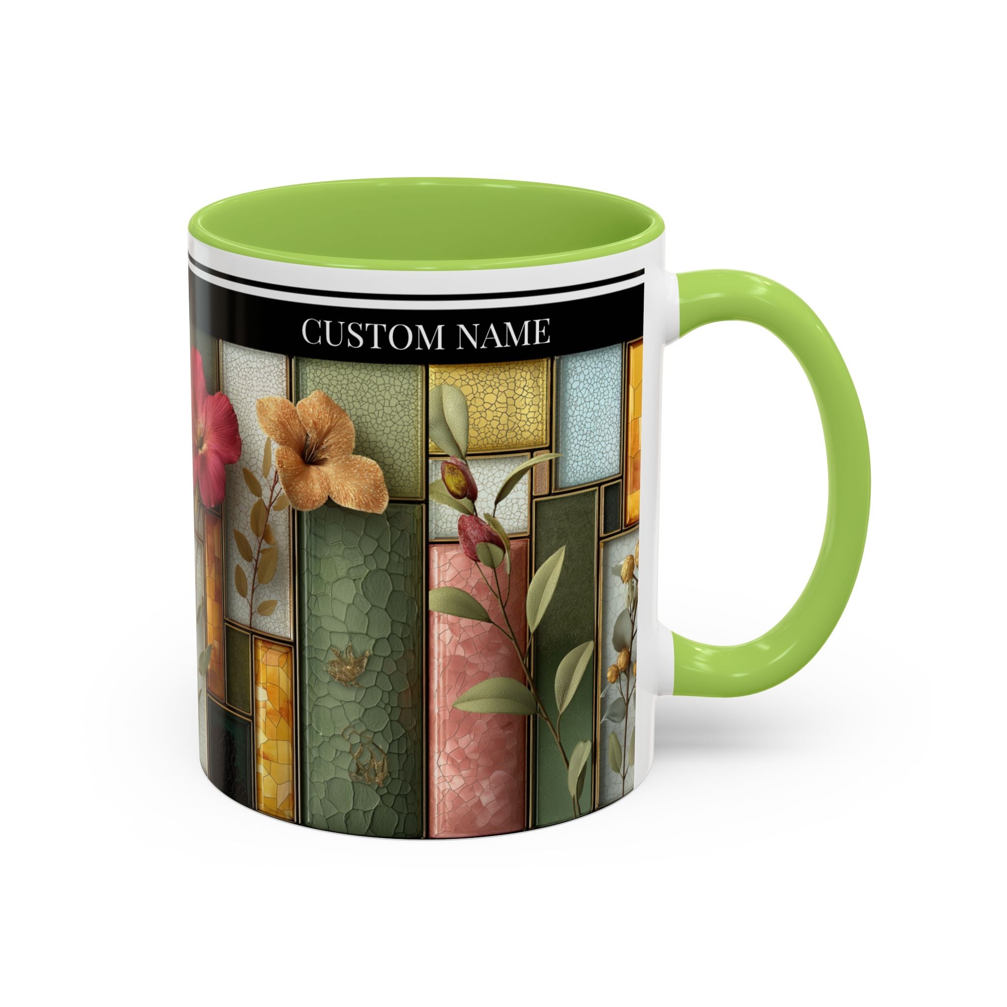 Personalized Floral Stained-Glass Ceramic Mug (11/15 oz) - 05