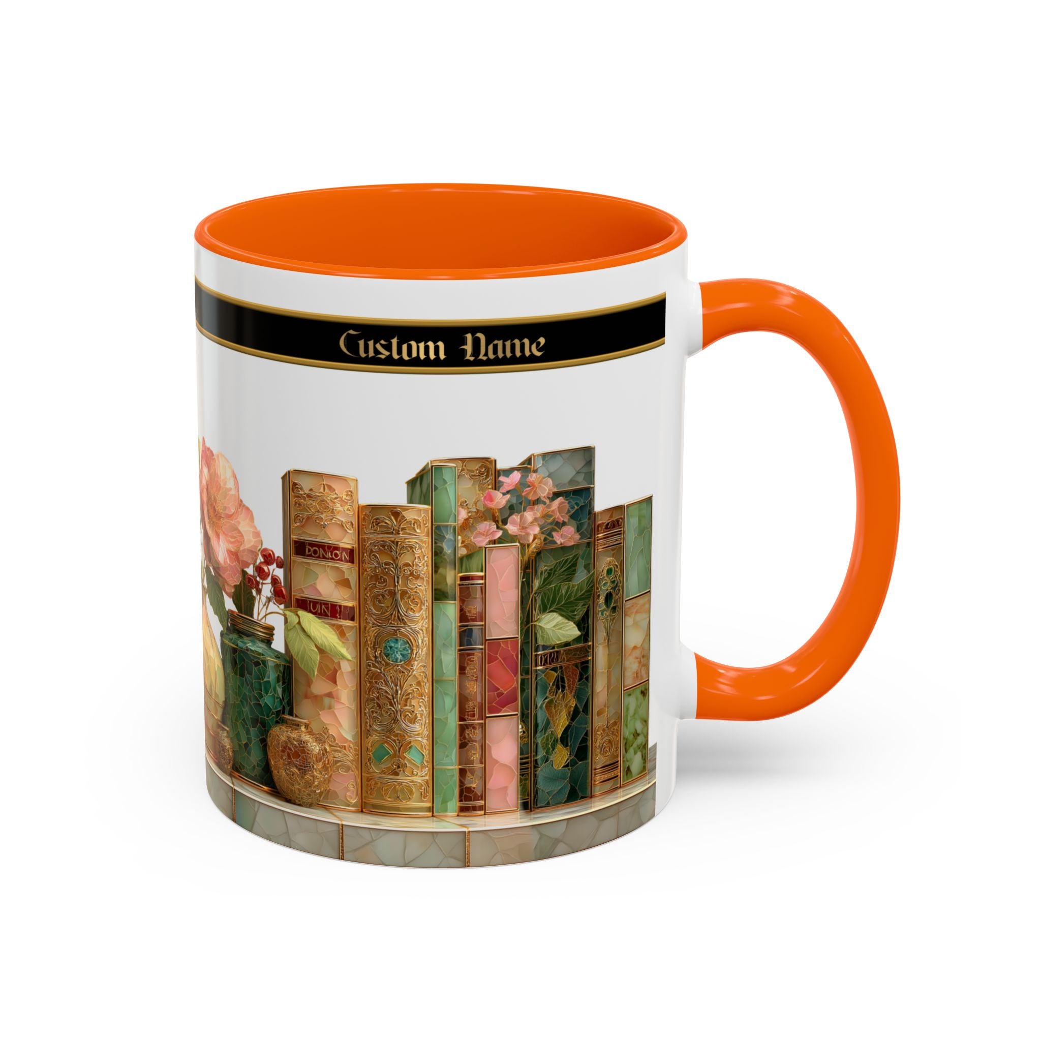 Floral Vintage Books Accent Coffee Mug — Personalized Name Option (11/15 oz) - 02