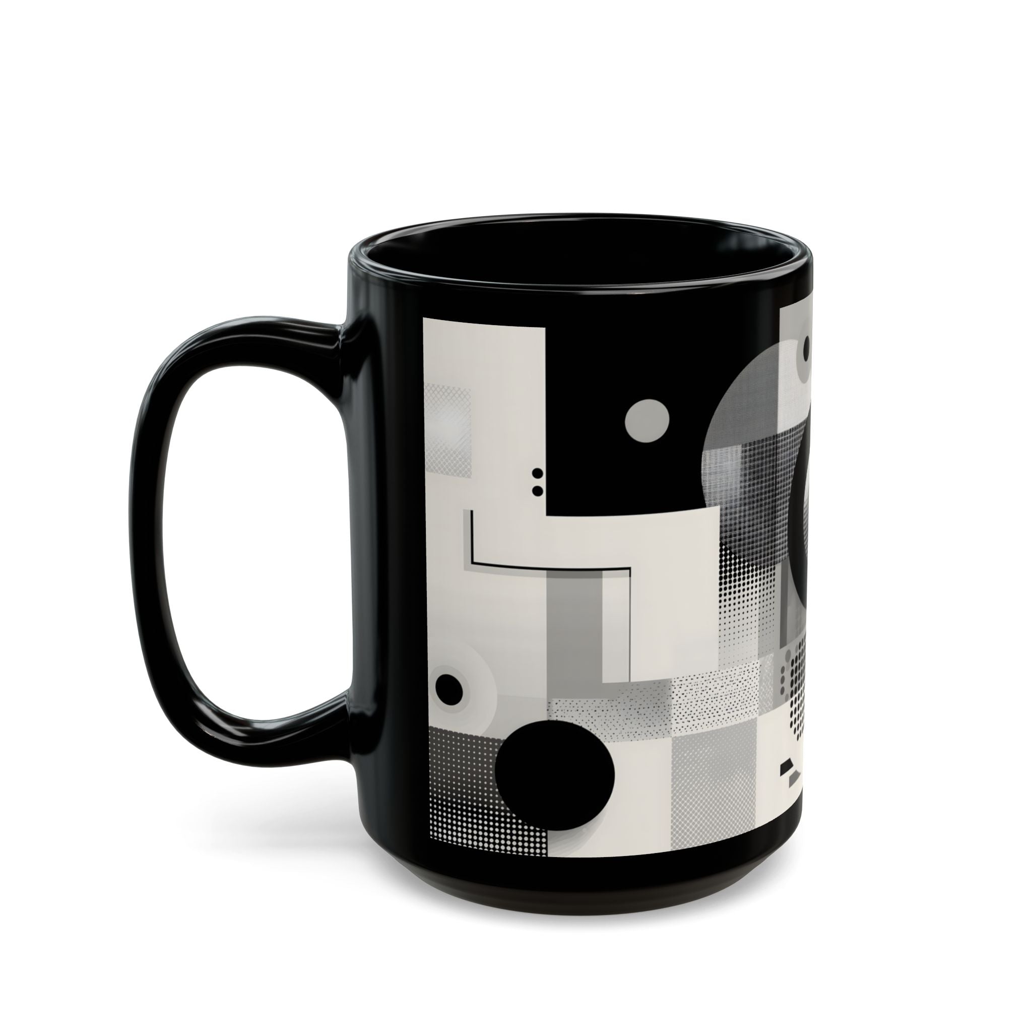 Modern Geometric Black Mug. Custom Name 11oz/15oz. 03