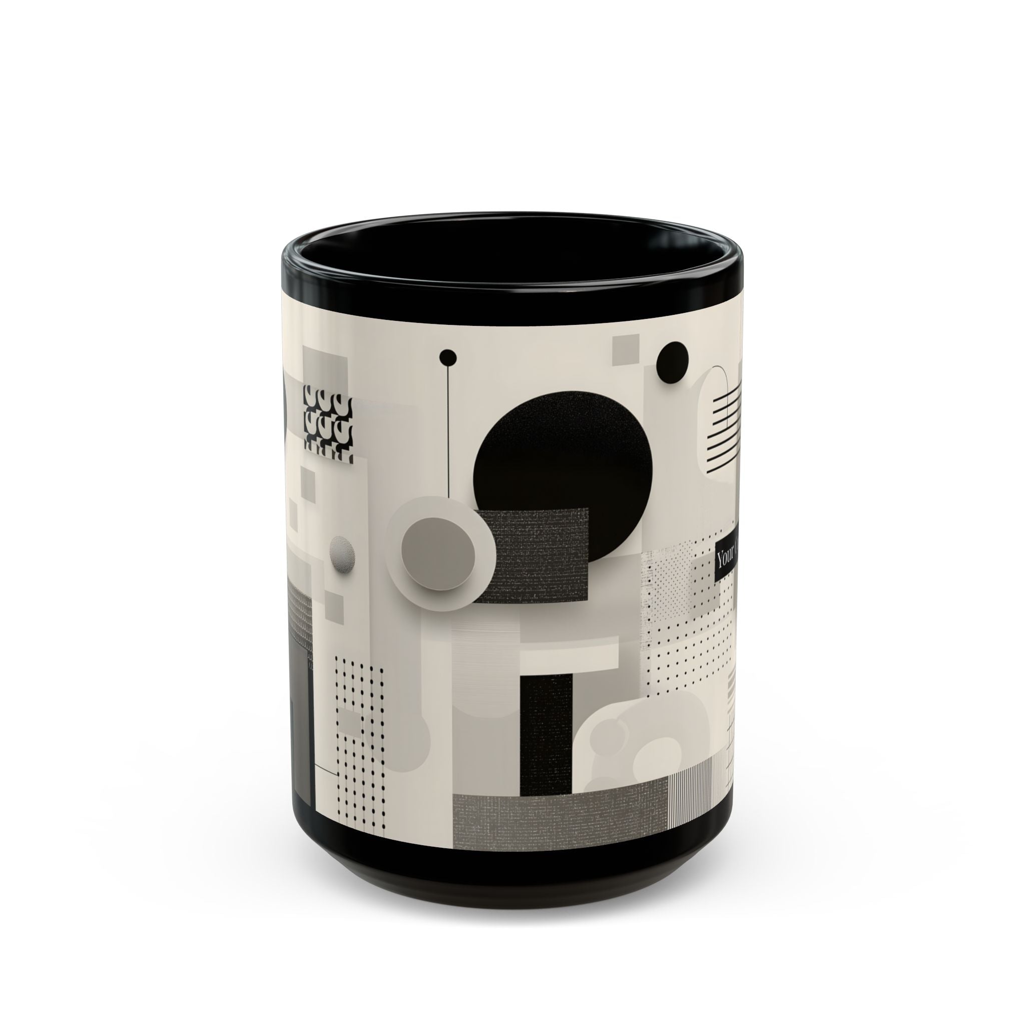 Modern Geometric Black Mug. Custom Name 11oz/15oz. 04