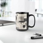 Modern Geometric Black Mug. Custom Name 11oz/15oz. 04